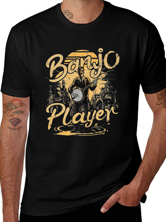 Banjo Player Graphic T-Shirt - Black