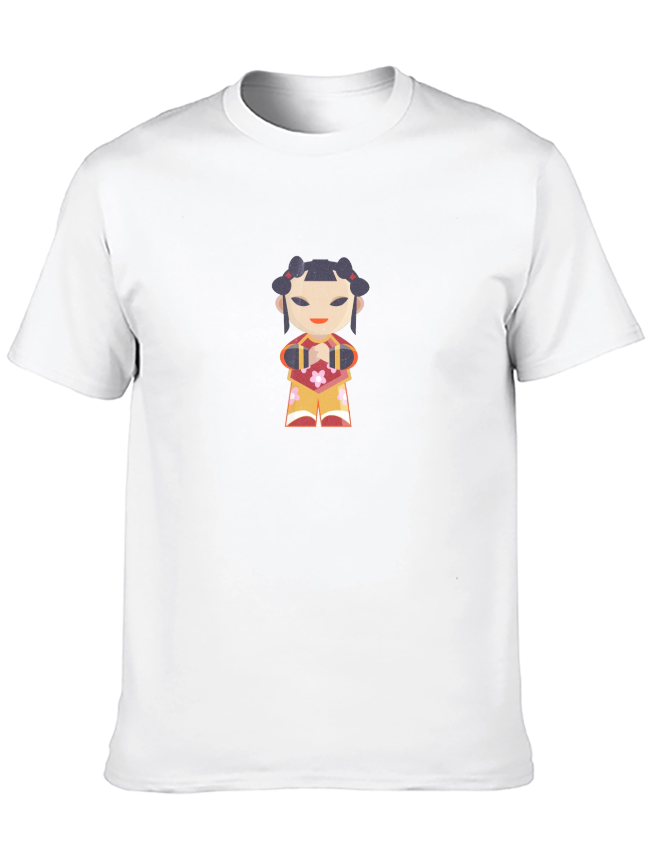 Black T-Shirt with Japanese Doll Graphic Print