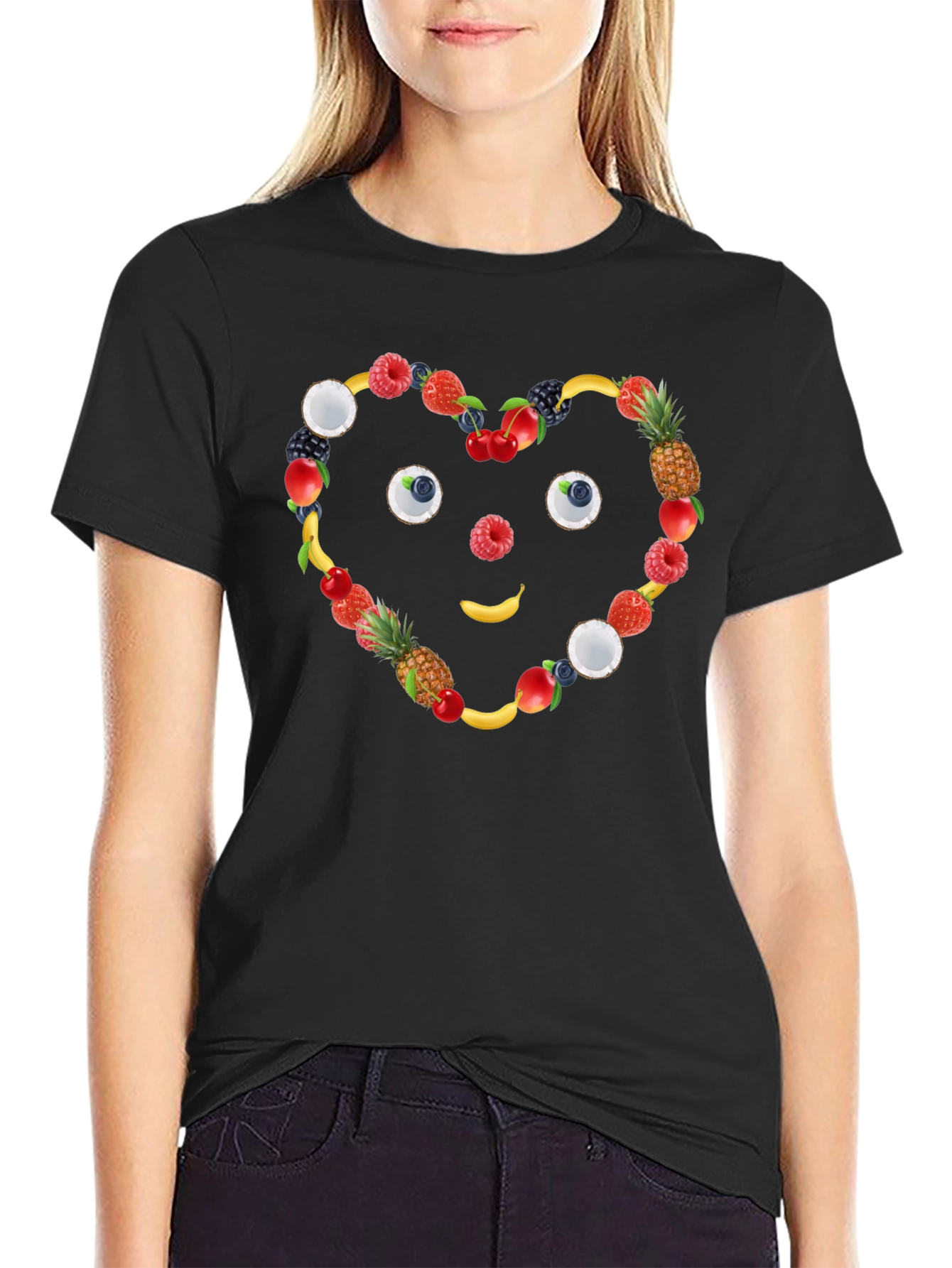 Fruit Heart Face Black T-Shirt