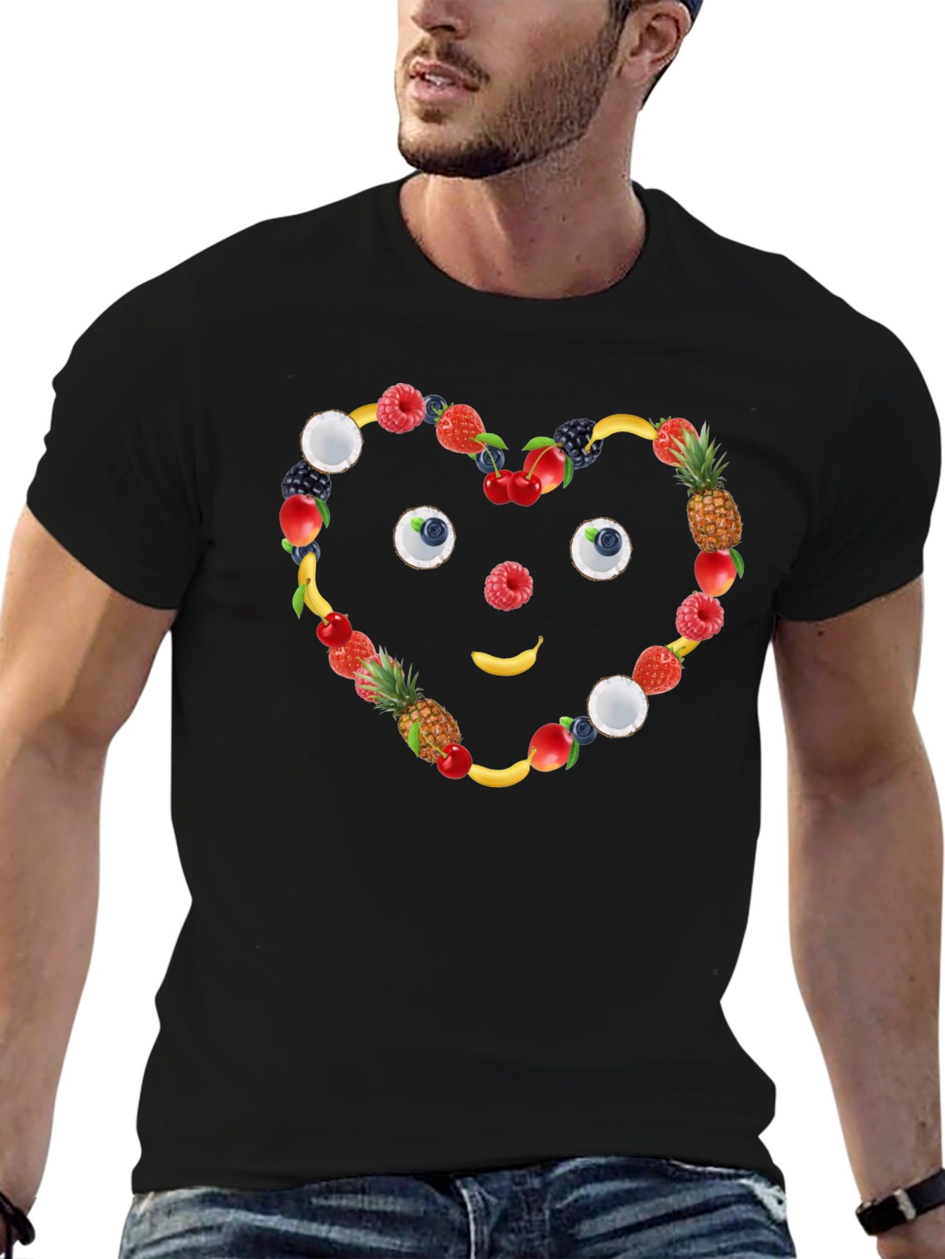 Fruit Heart Face Black T-Shirt