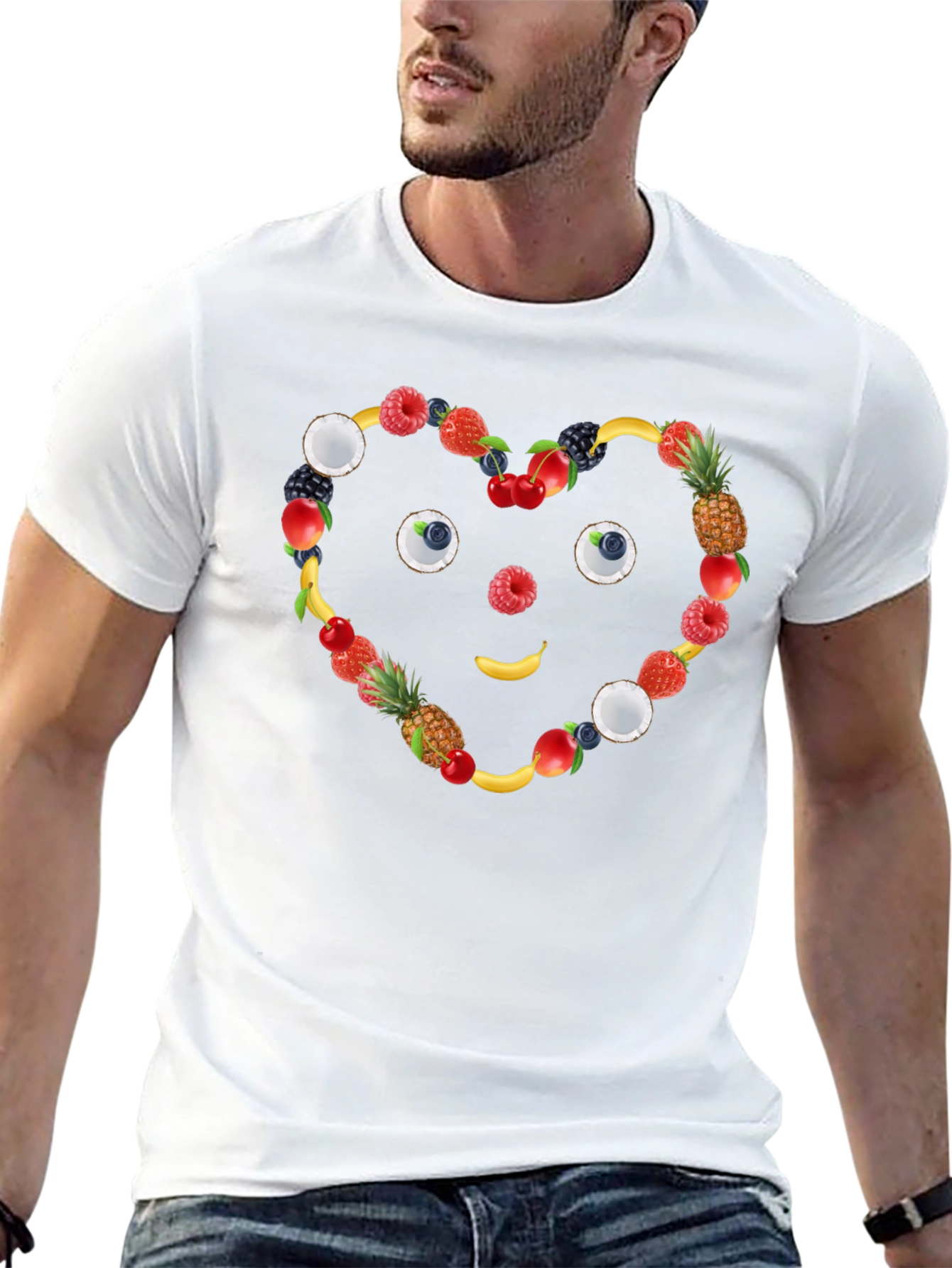 Fruit Heart Face Black T-Shirt
