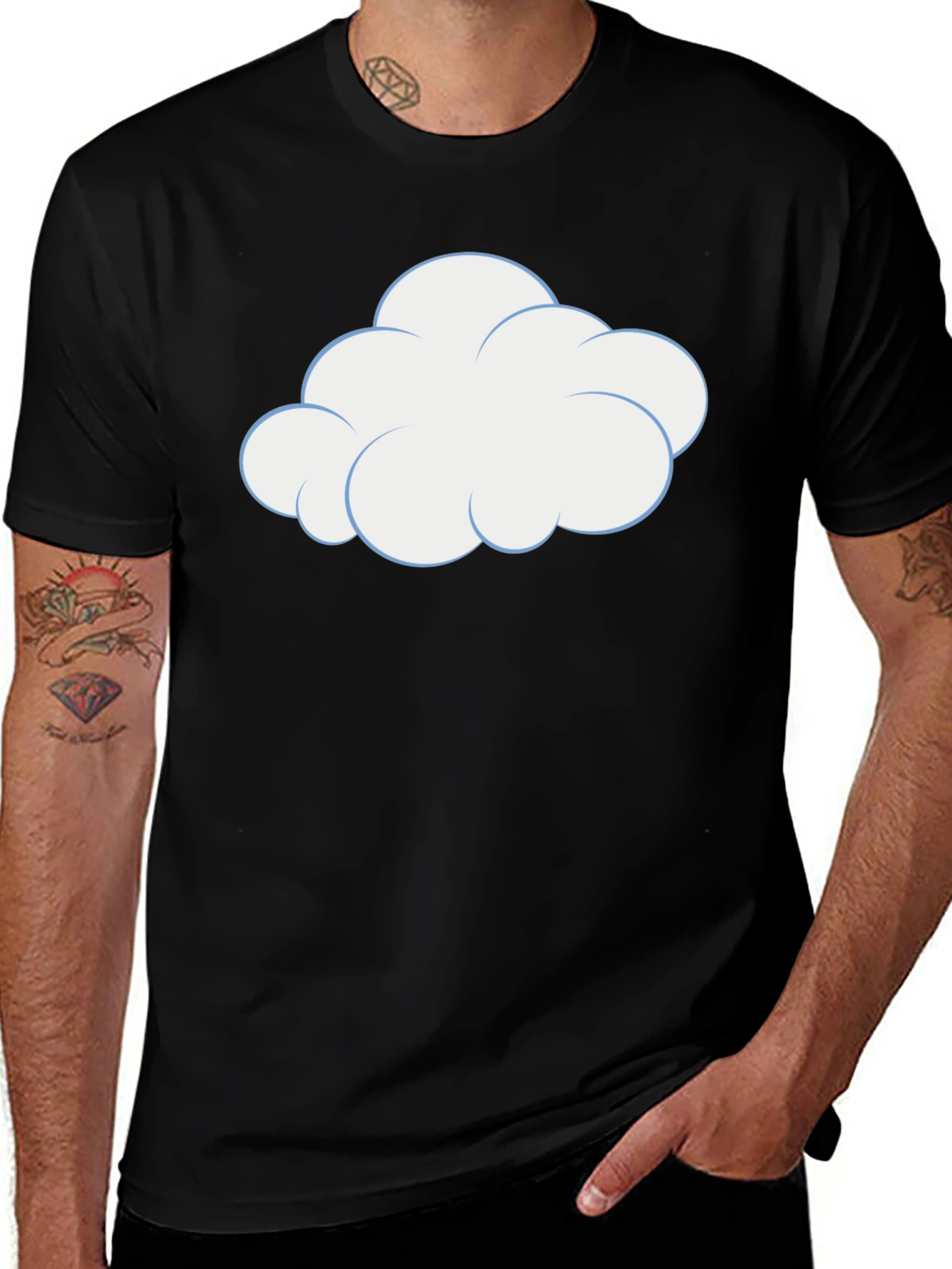 Cartoon Cloud Graphic Tee - Black Cotton T-Shirt