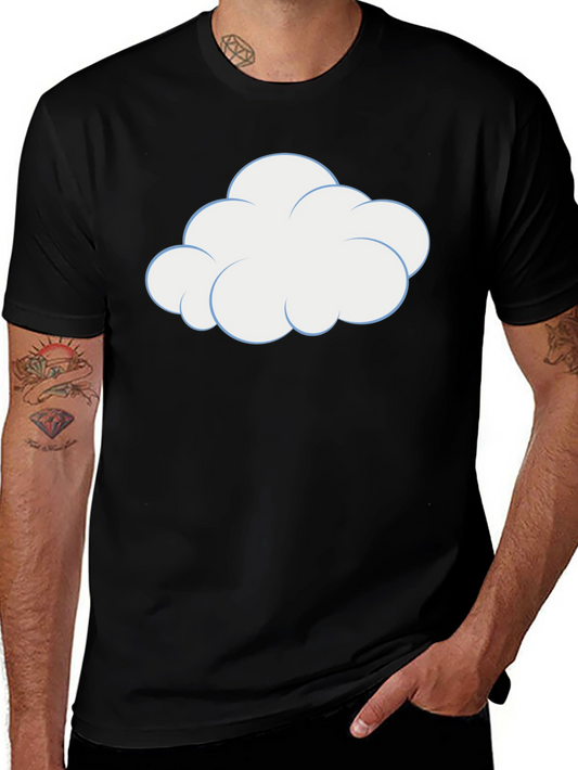 Cartoon Cloud Graphic Tee - Black Cotton T-Shirt