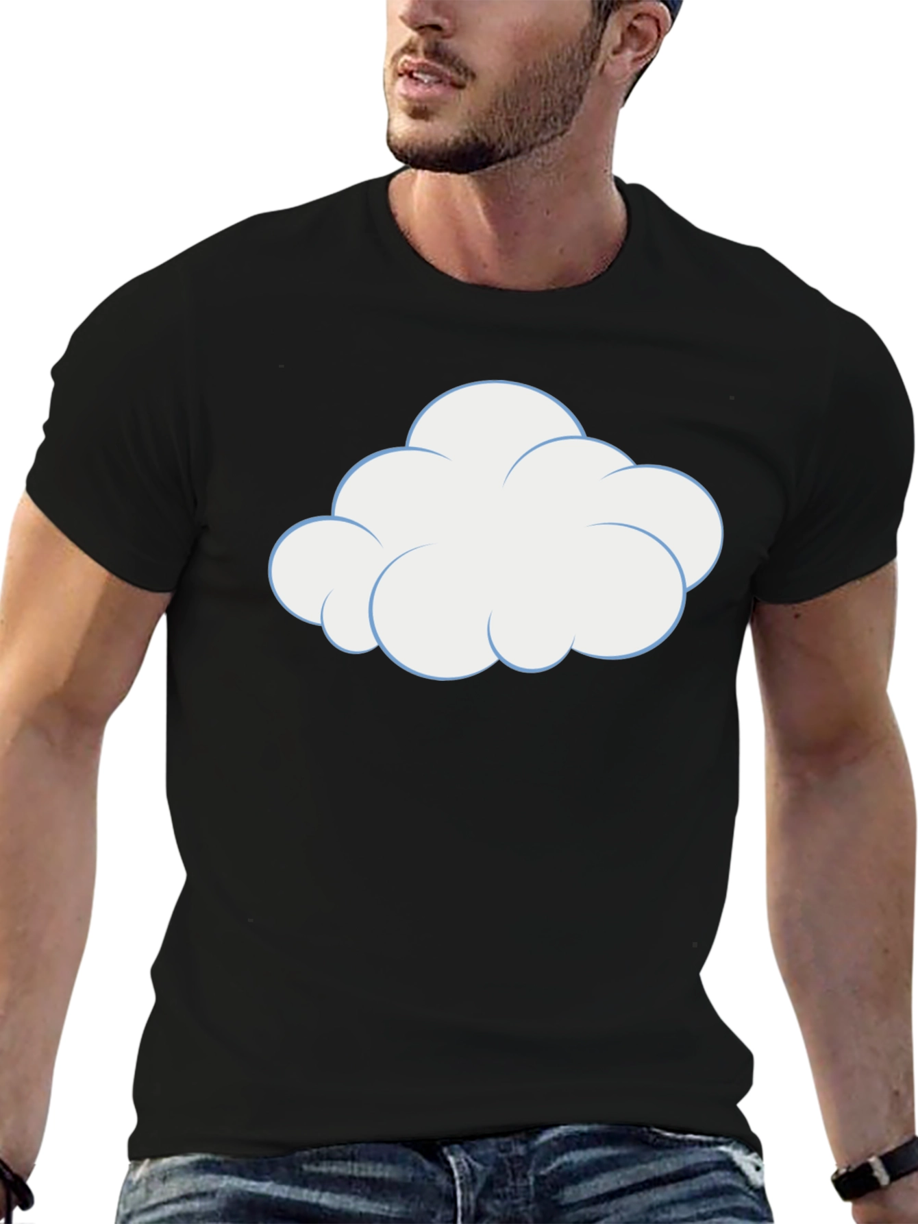 Cartoon Cloud Graphic Tee - Black Cotton T-Shirt