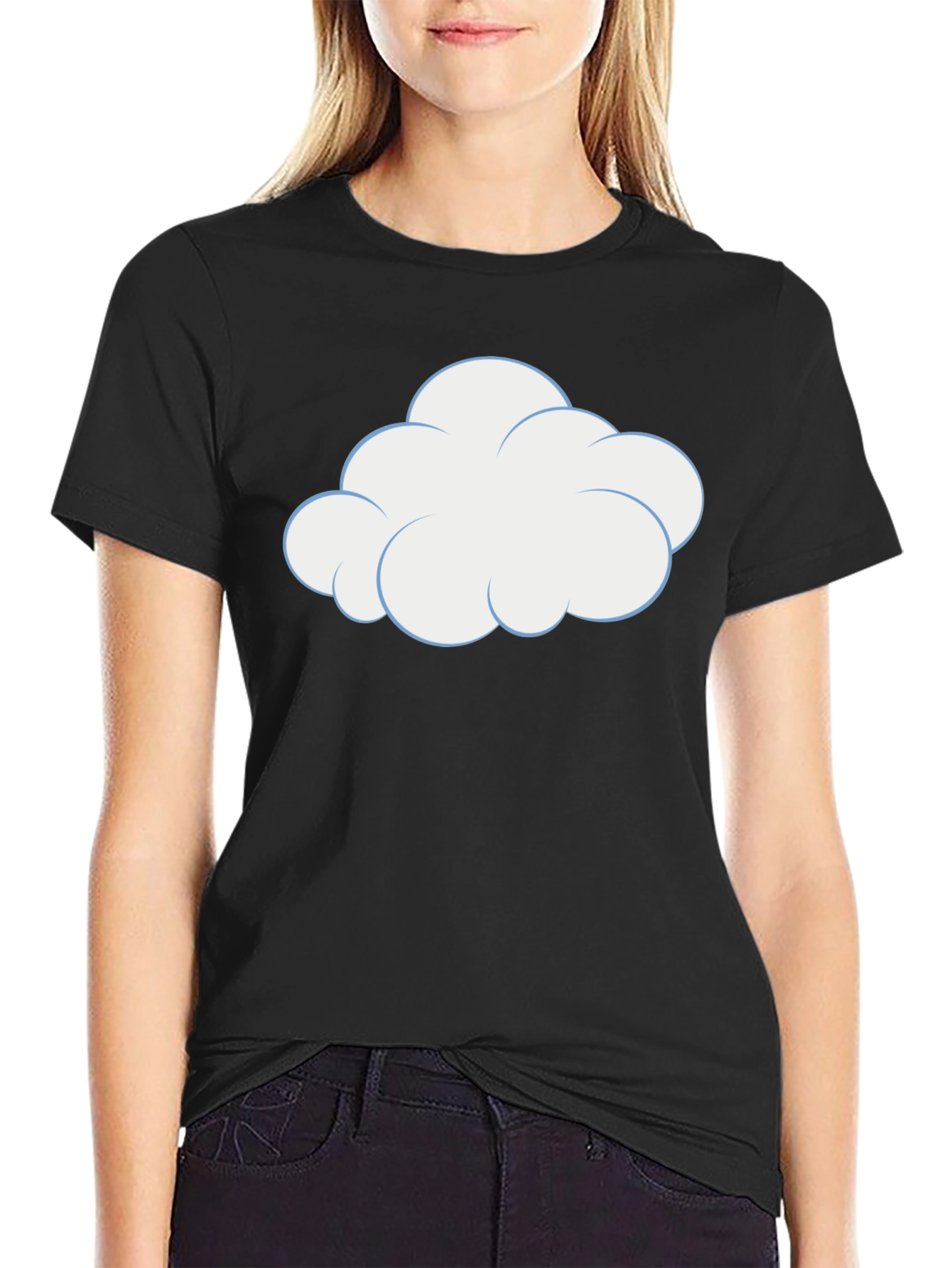 Cartoon Cloud Graphic Tee - Black Cotton T-Shirt