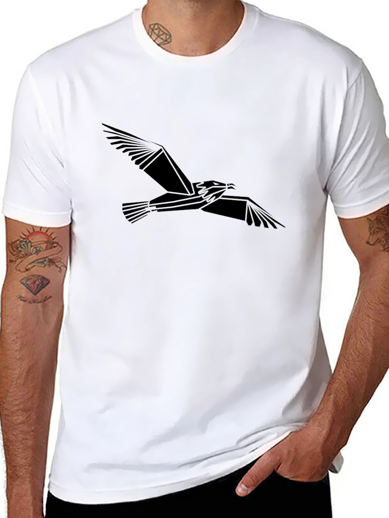 Geometric Bird Graphic Tee - Black