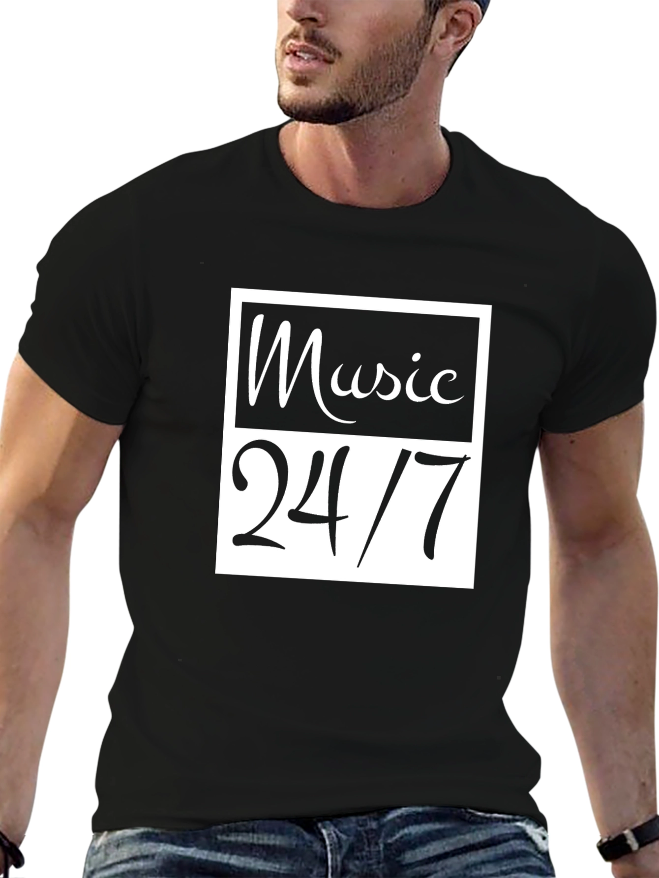 Music 24/7 Graphic Tee - Black Cotton Casual T-Shirt