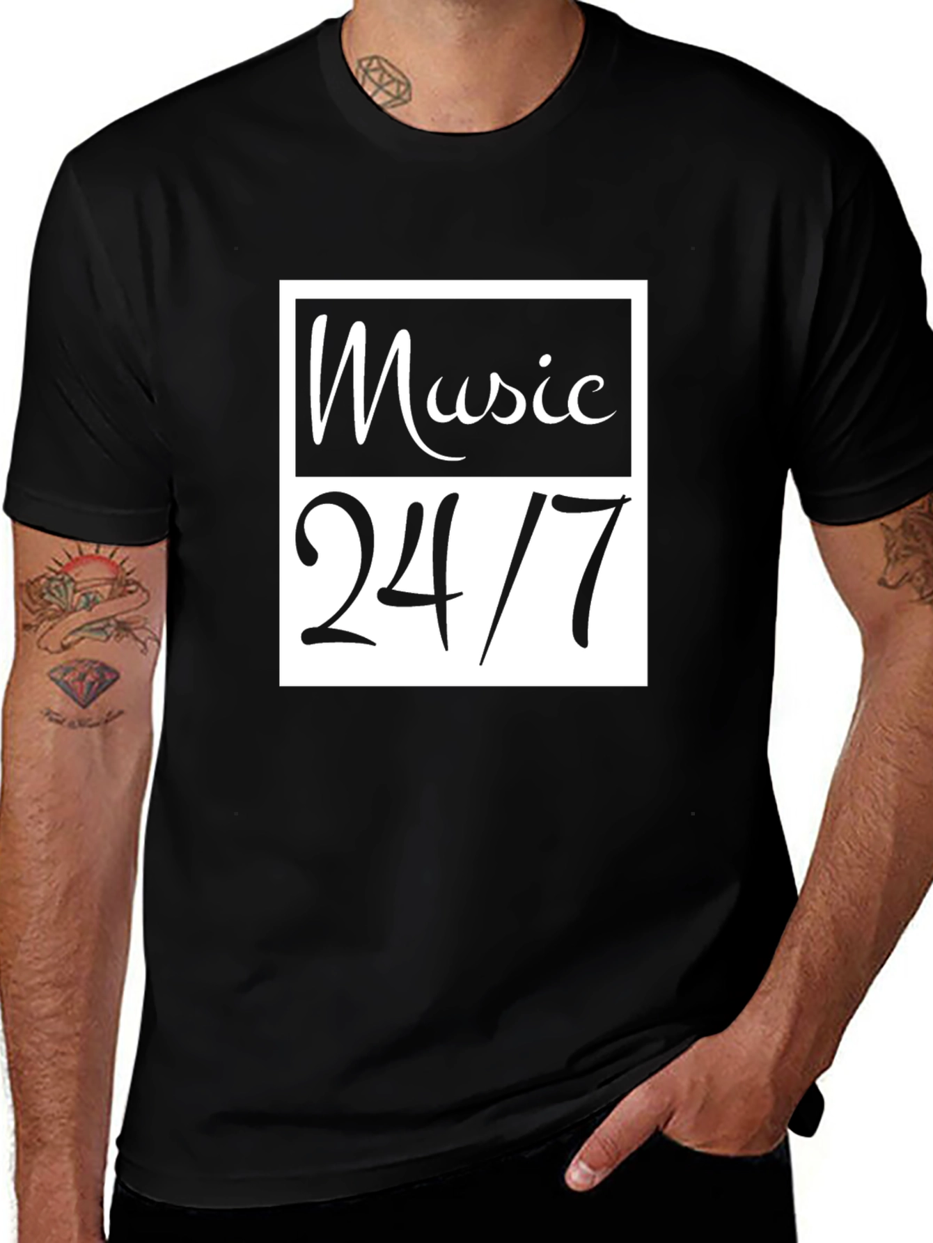 Music 24/7 Graphic Tee - Black Cotton Casual T-Shirt