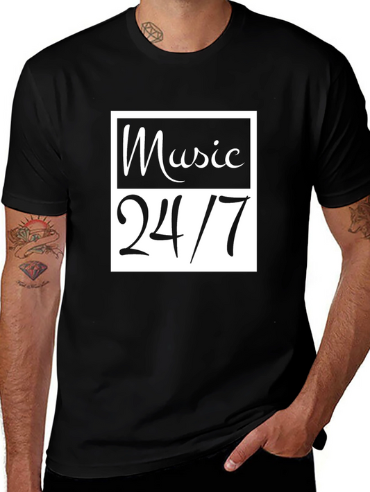 Music 24/7 Graphic Tee - Black Cotton Casual T-Shirt