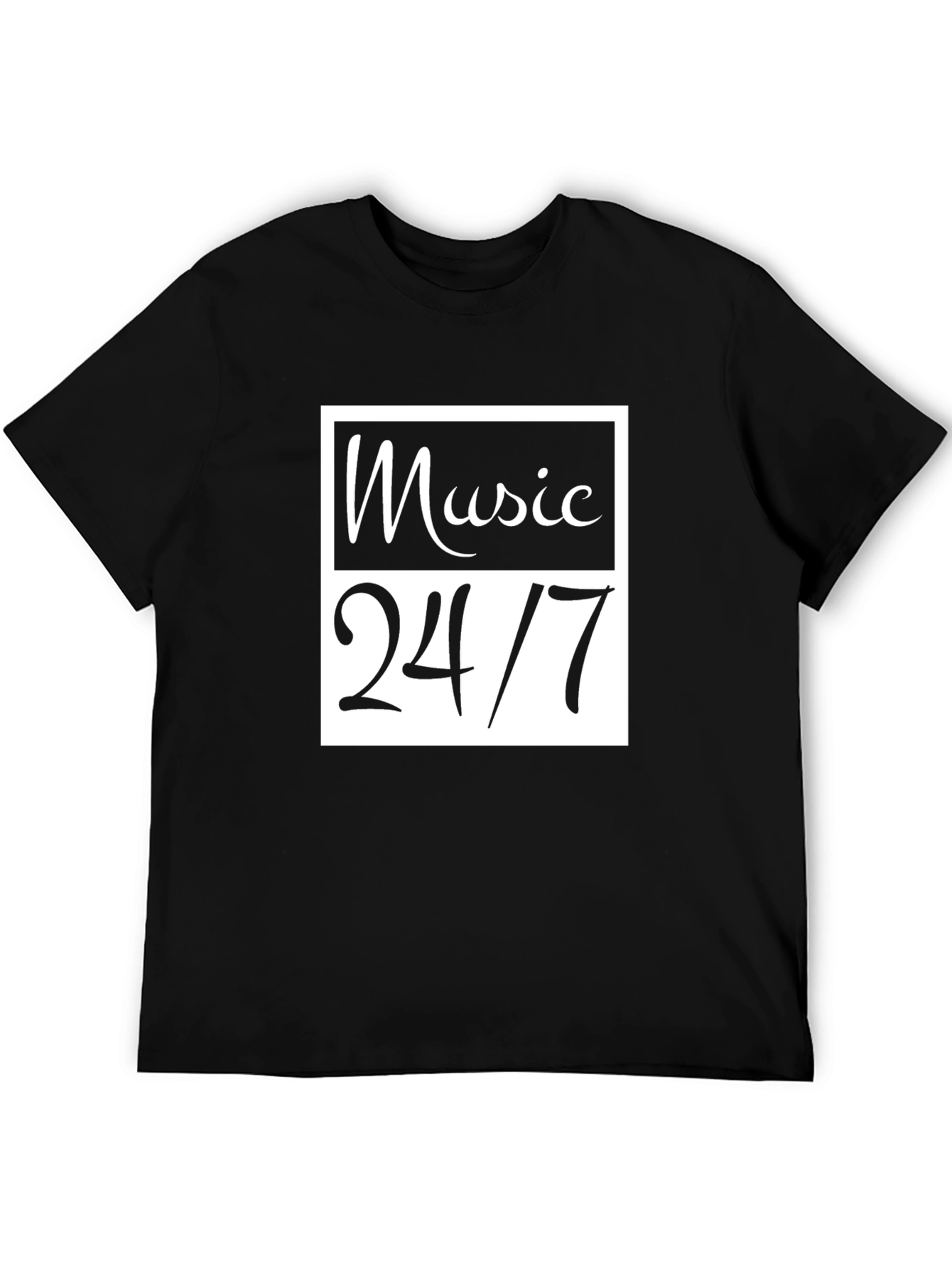 Music 24/7 Graphic Tee - Black Cotton Casual T-Shirt