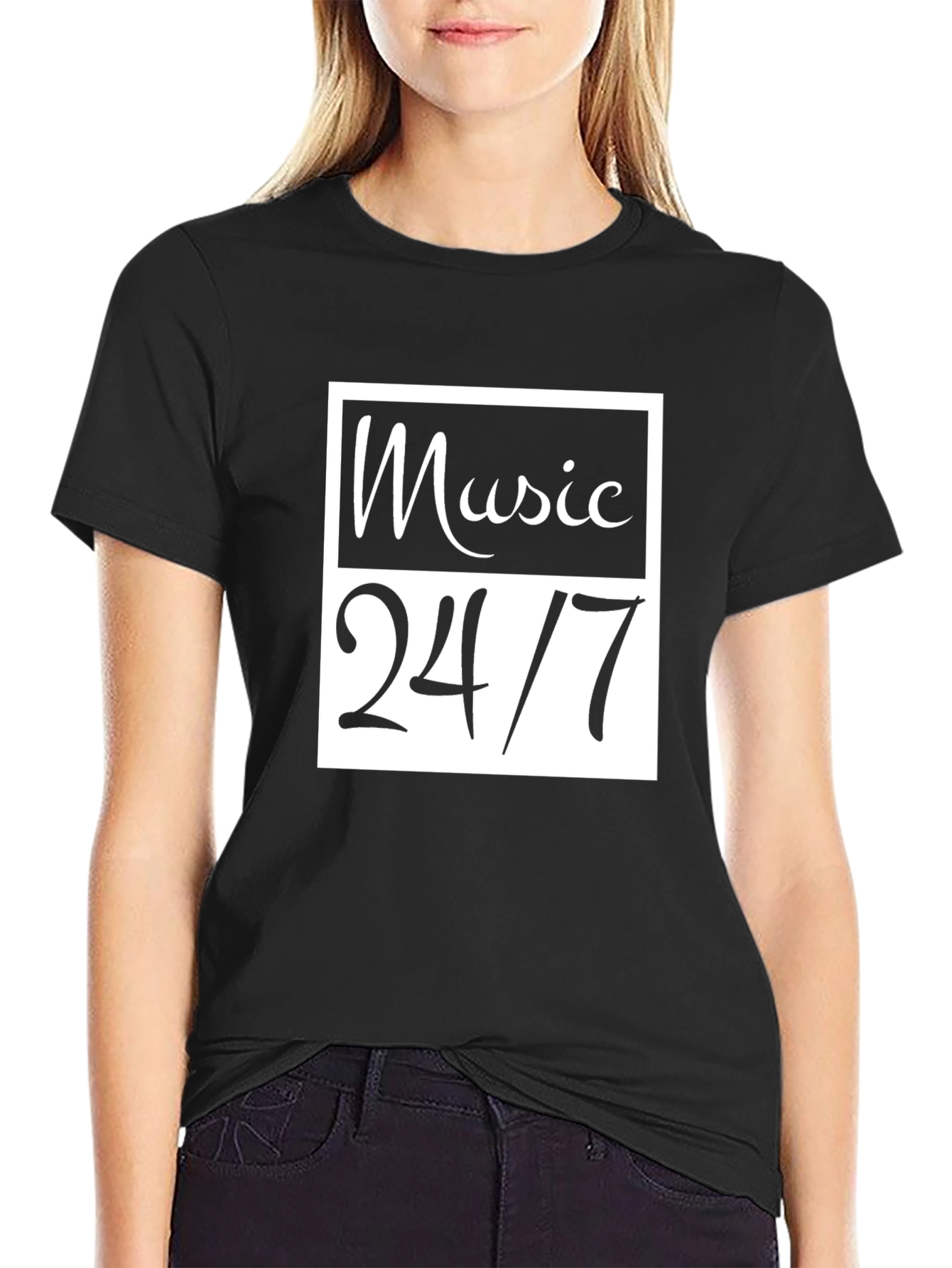 Music 24/7 Graphic Tee - Black Cotton Casual T-Shirt