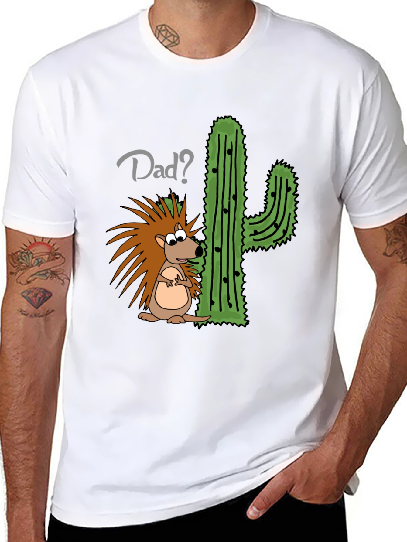 Dad? Hedgehog & Cactus Funny Graphic T-Shirt