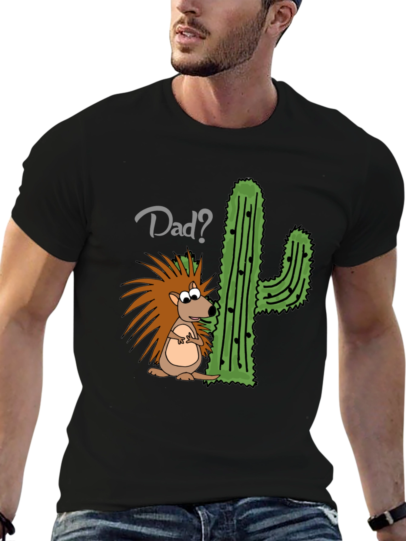Dad? Hedgehog & Cactus Funny Graphic T-Shirt