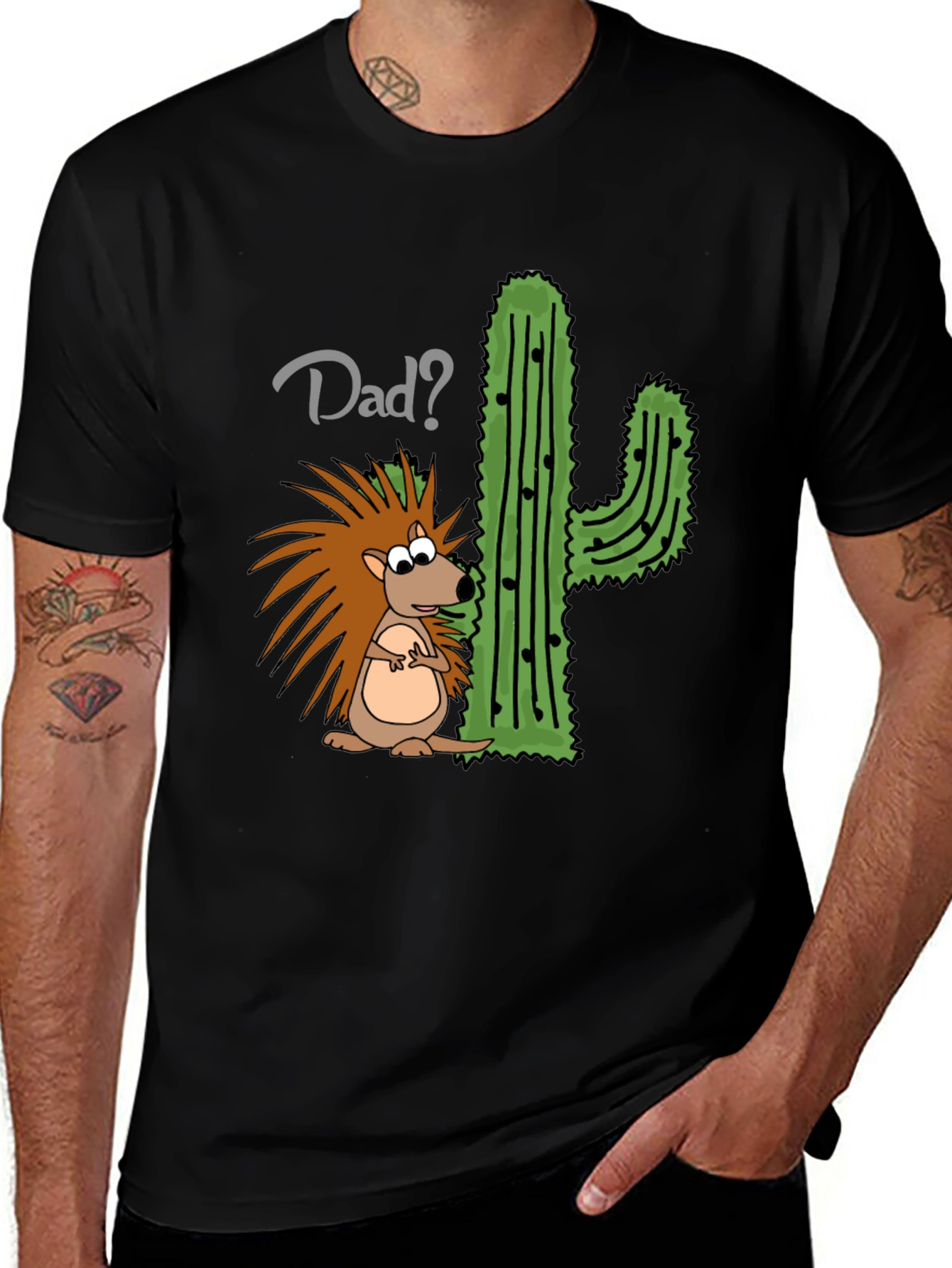 Dad? Hedgehog & Cactus Funny Graphic T-Shirt