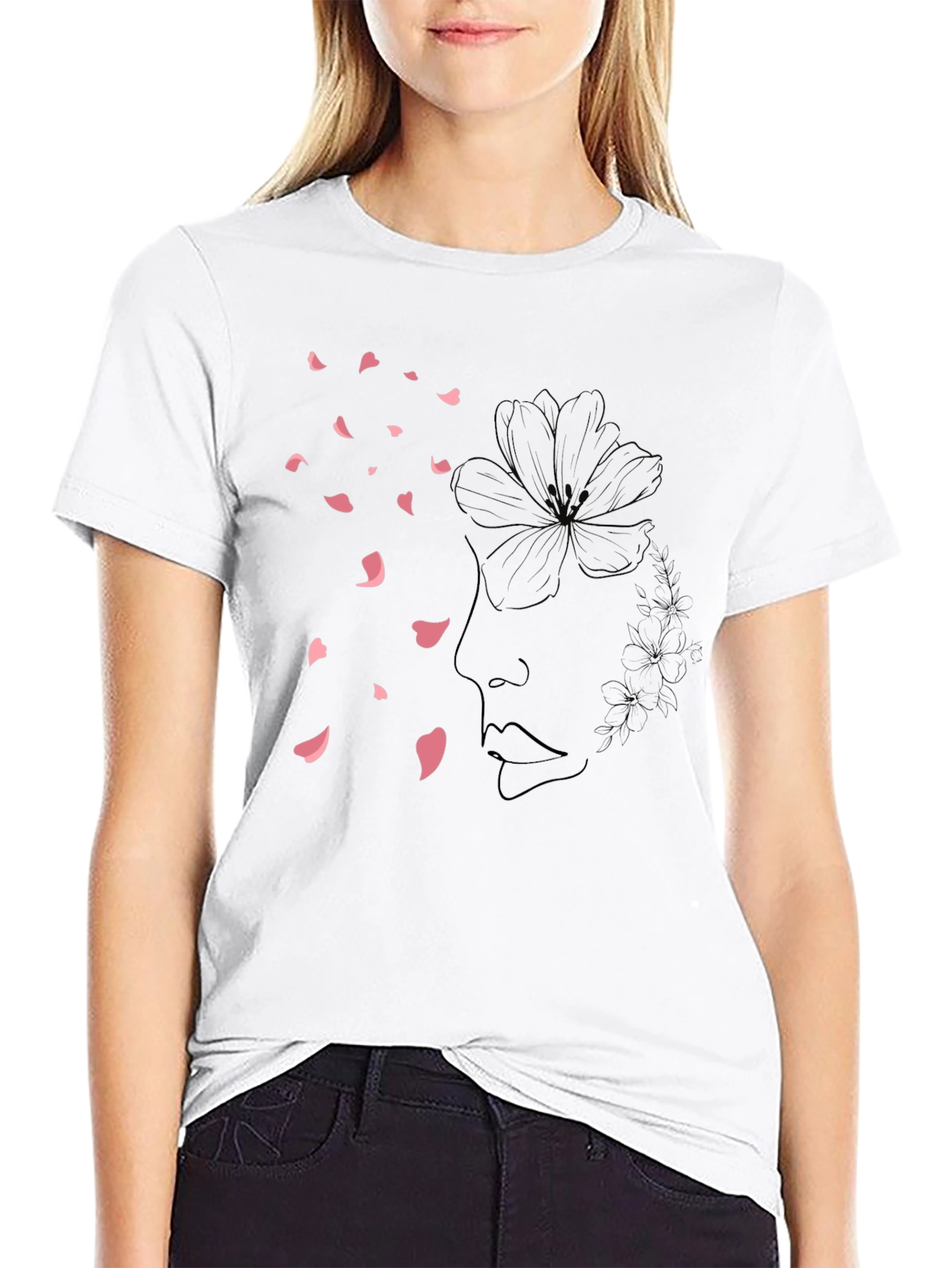 Minimalist Floral Face Black T-Shirt