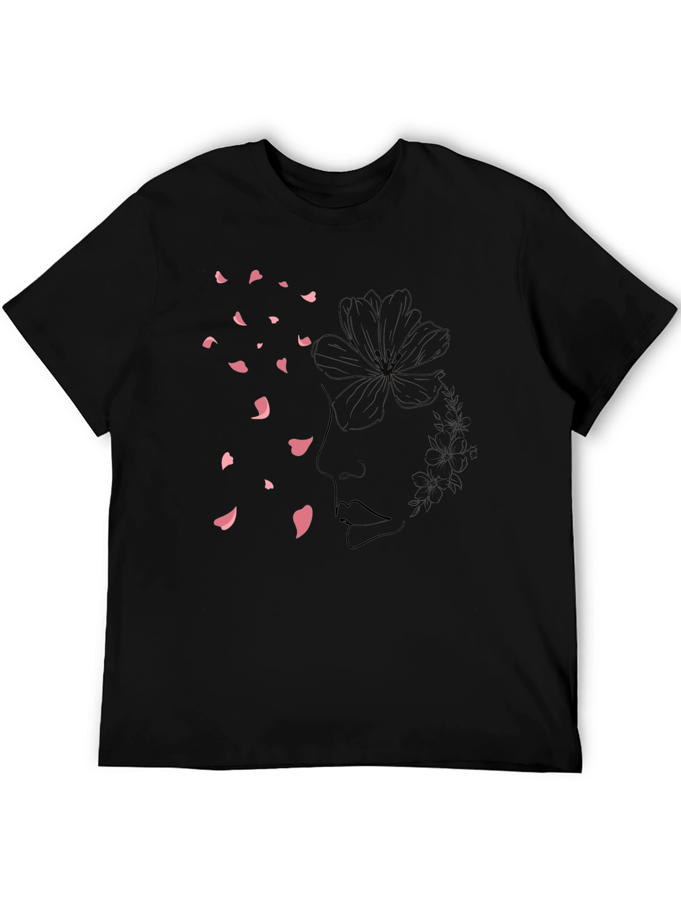 Minimalist Floral Face Black T-Shirt