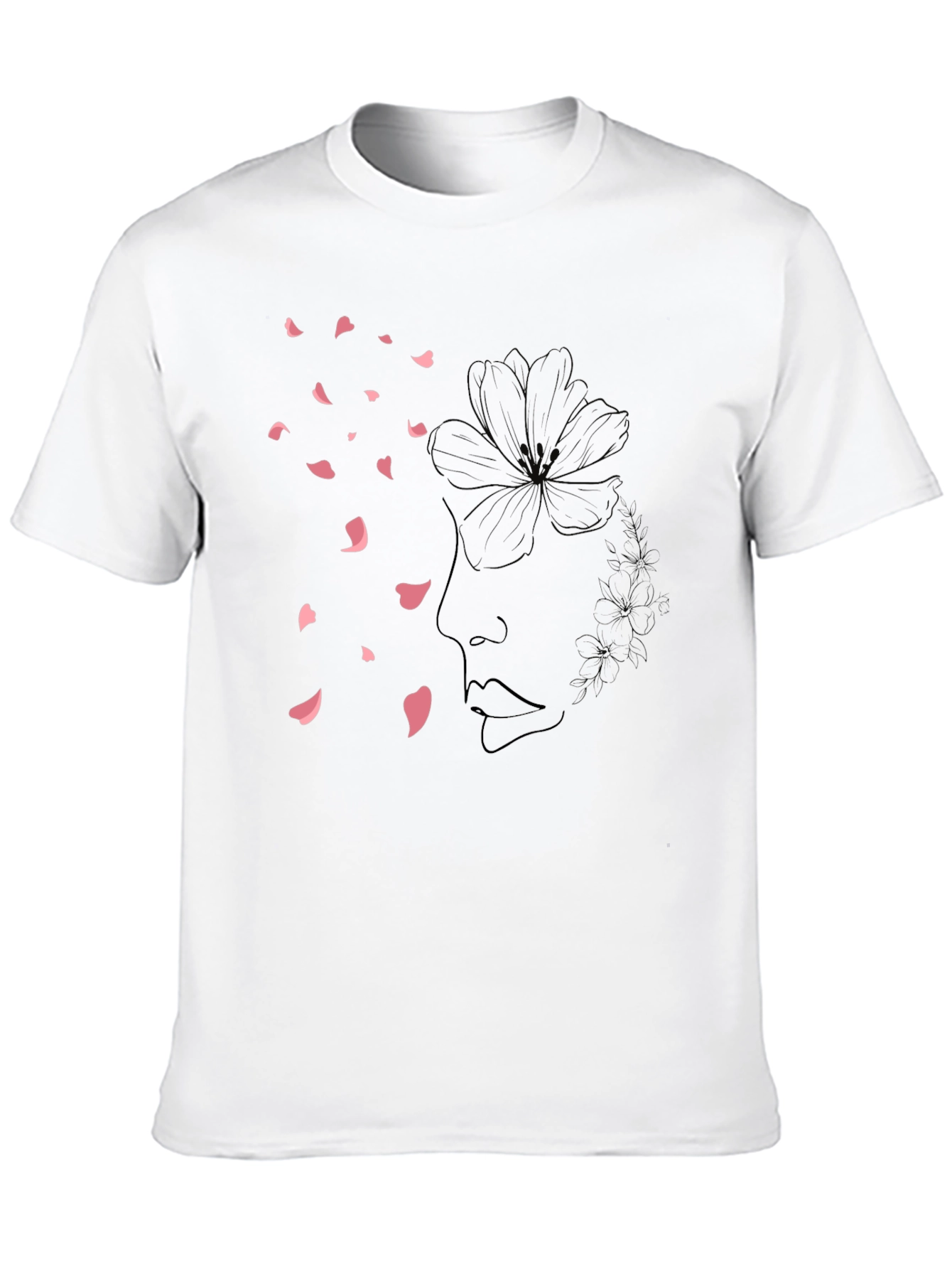 Minimalist Floral Face Black T-Shirt