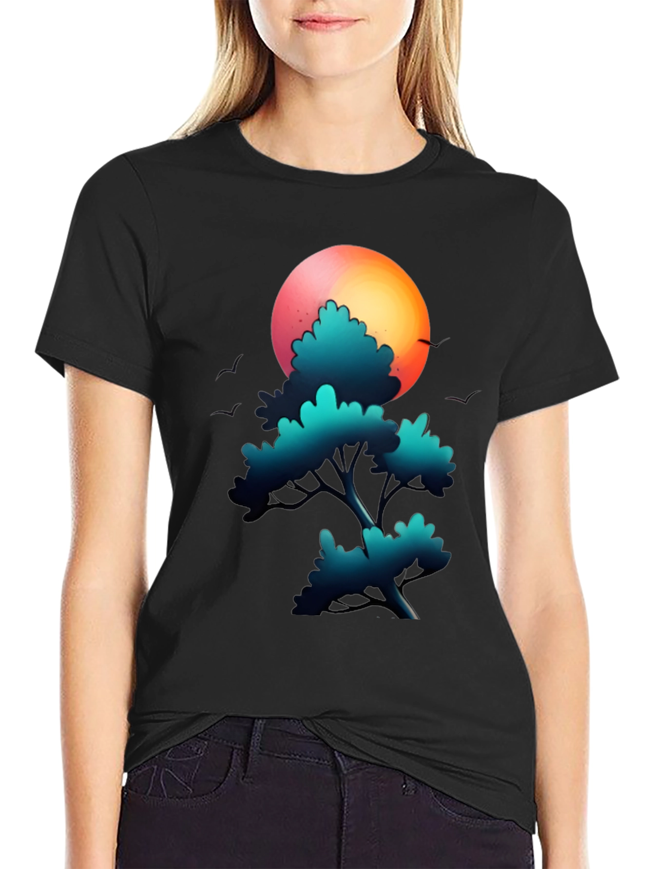 Sunset Tree Graphic Tee - Soft Cotton Blend