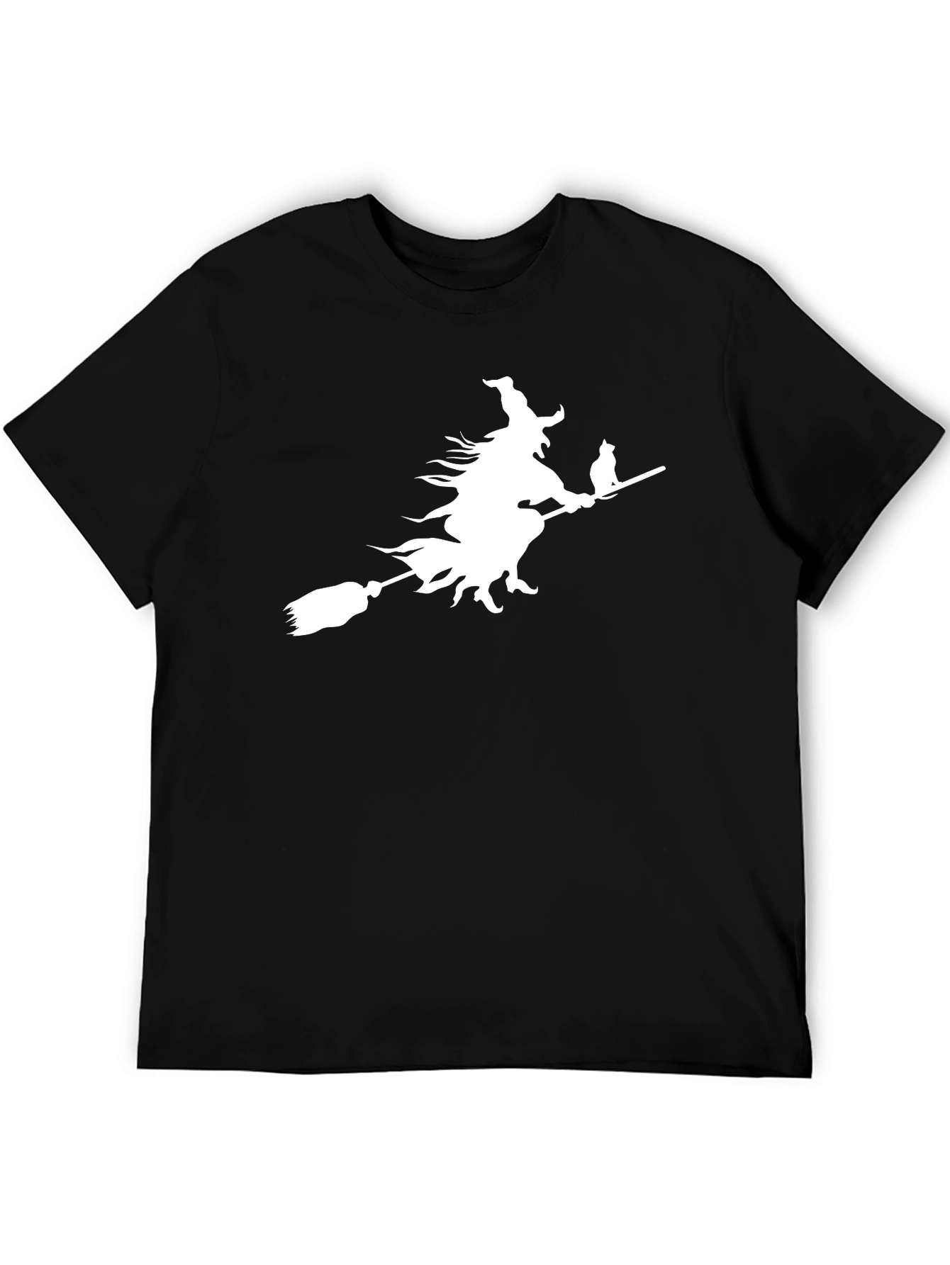 Witch Cat Broom T-Shirt Halloween Tee