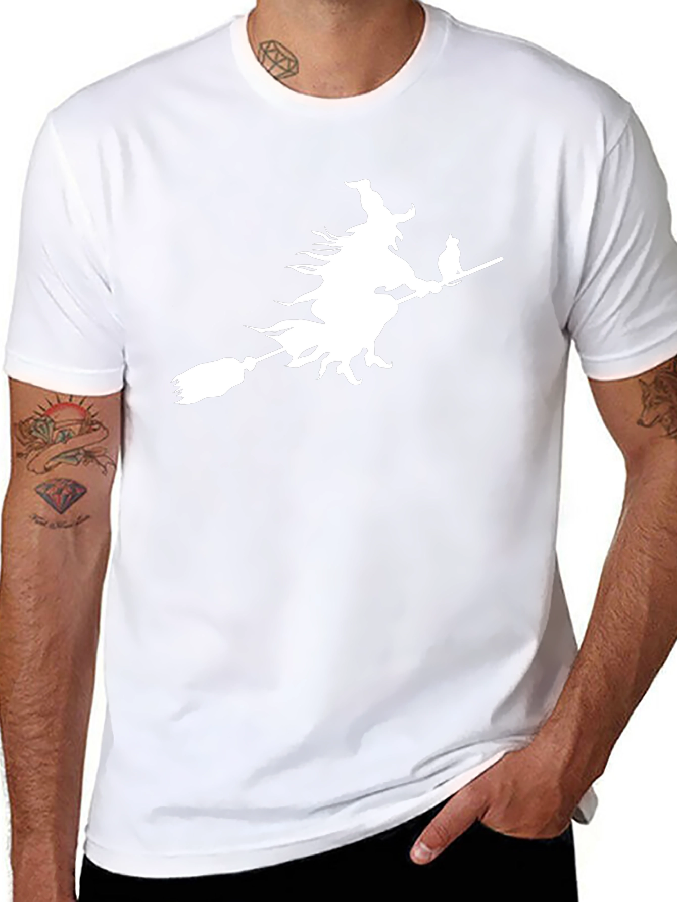 Witch Cat Broom T-Shirt Halloween Tee