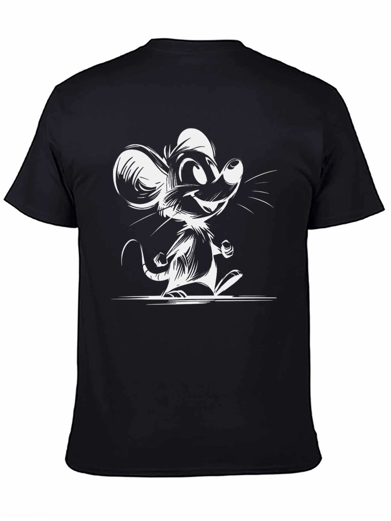 Cartoon Mouse Graphic T-Shirt - Black Cotton Tee