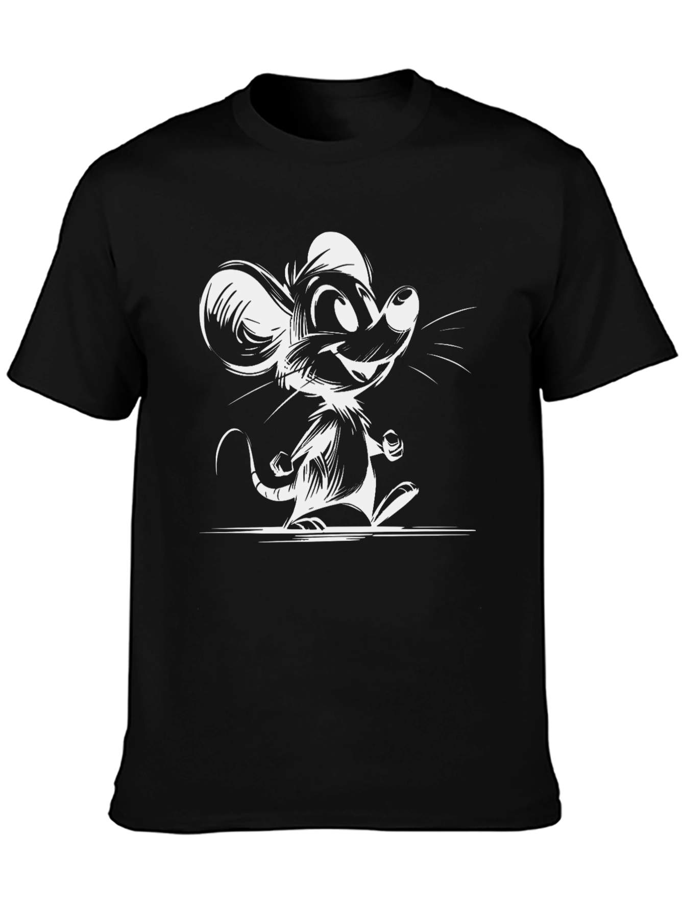 Cartoon Mouse Graphic T-Shirt - Black Cotton Tee