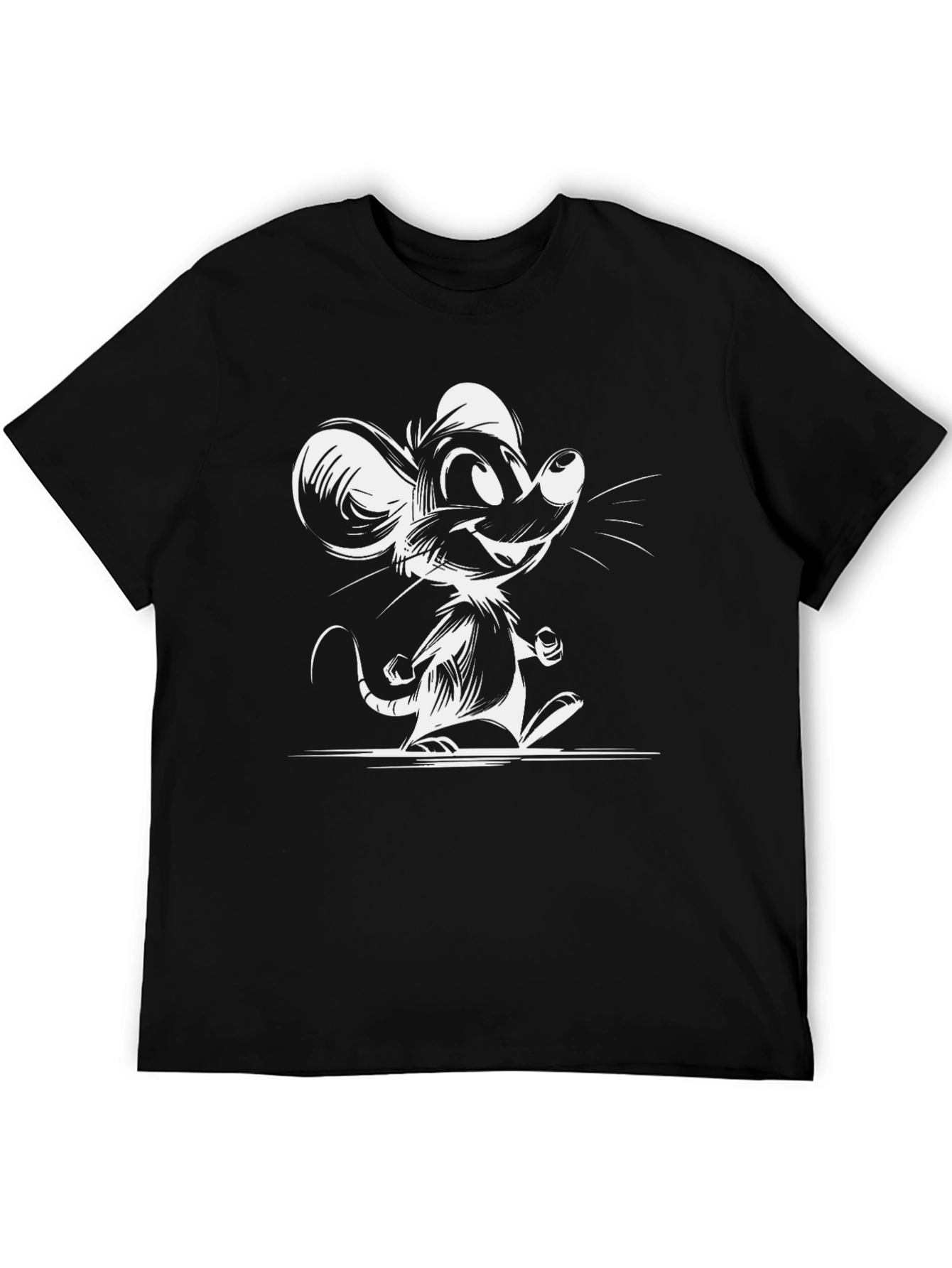 Cartoon Mouse Graphic T-Shirt - Black Cotton Tee