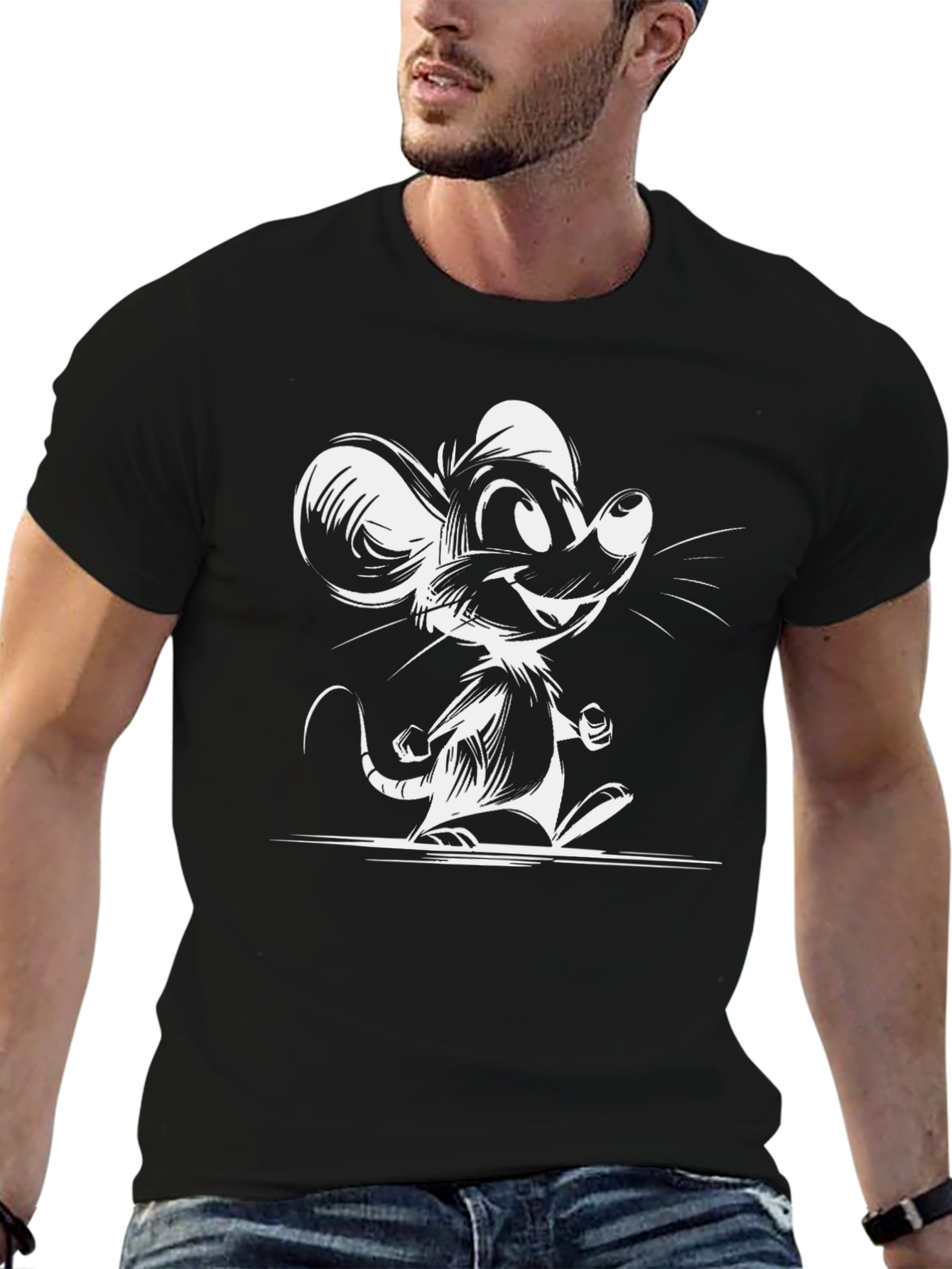 Cartoon Mouse Graphic T-Shirt - Black Cotton Tee