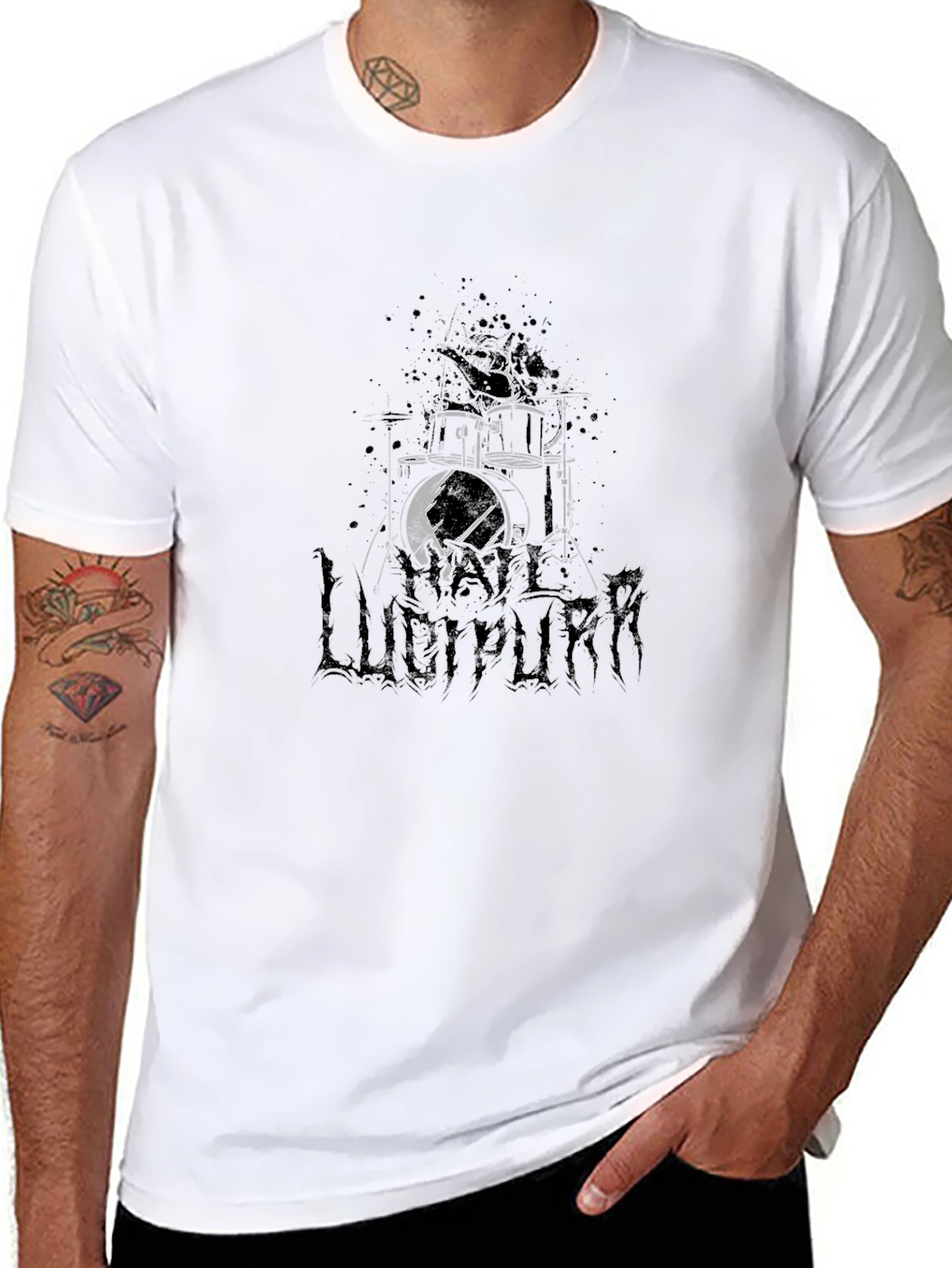 Lucipurr Drummer Black T-Shirt - Dark Graphic Tee