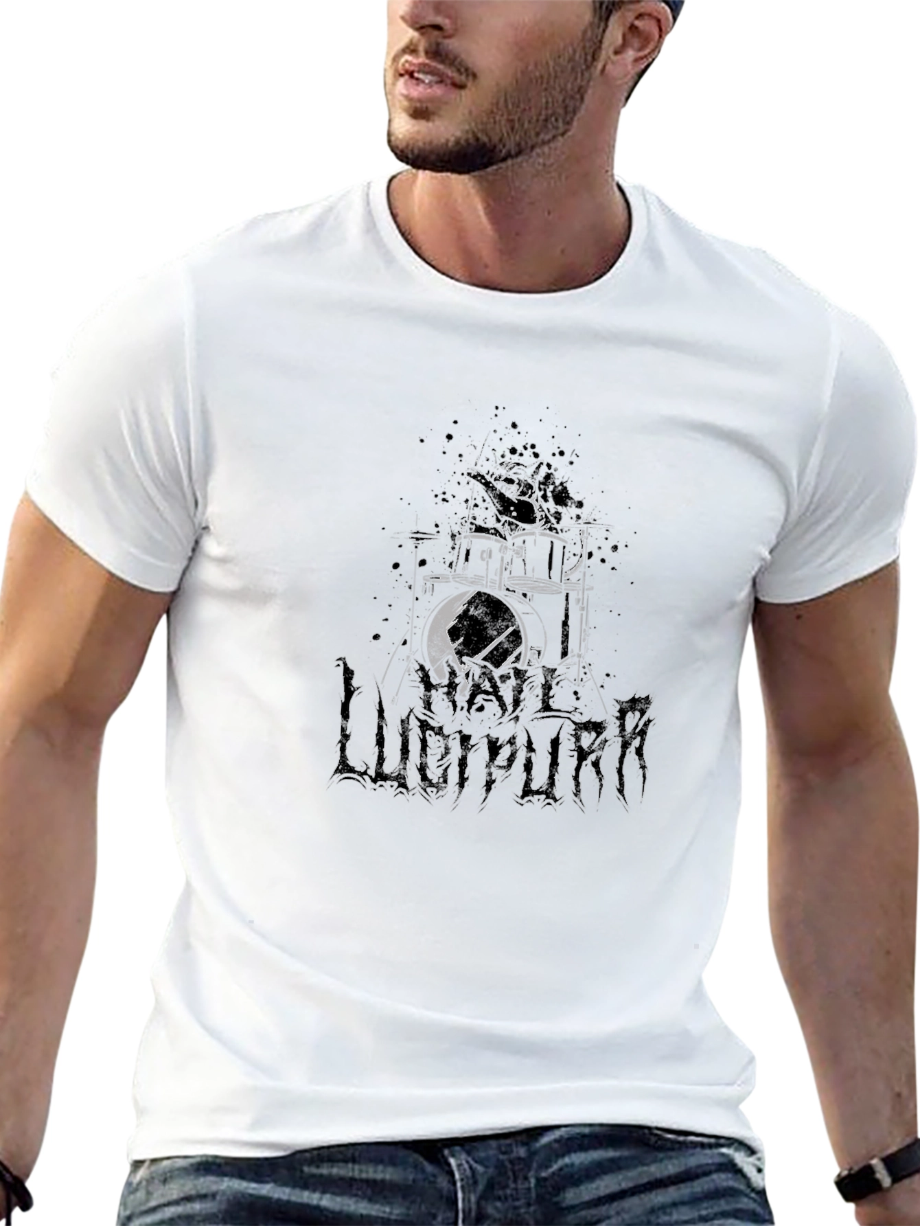 Lucipurr Drummer Black T-Shirt - Dark Graphic Tee