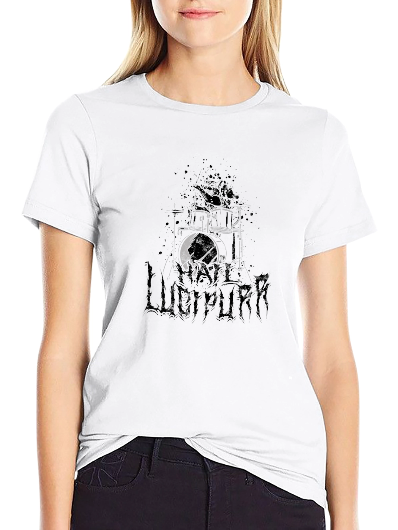 Lucipurr Drummer Black T-Shirt - Dark Graphic Tee