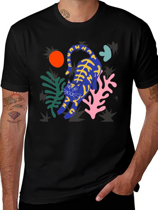 Abstract Cat Graphic T-Shirt - Trendy Art Tee