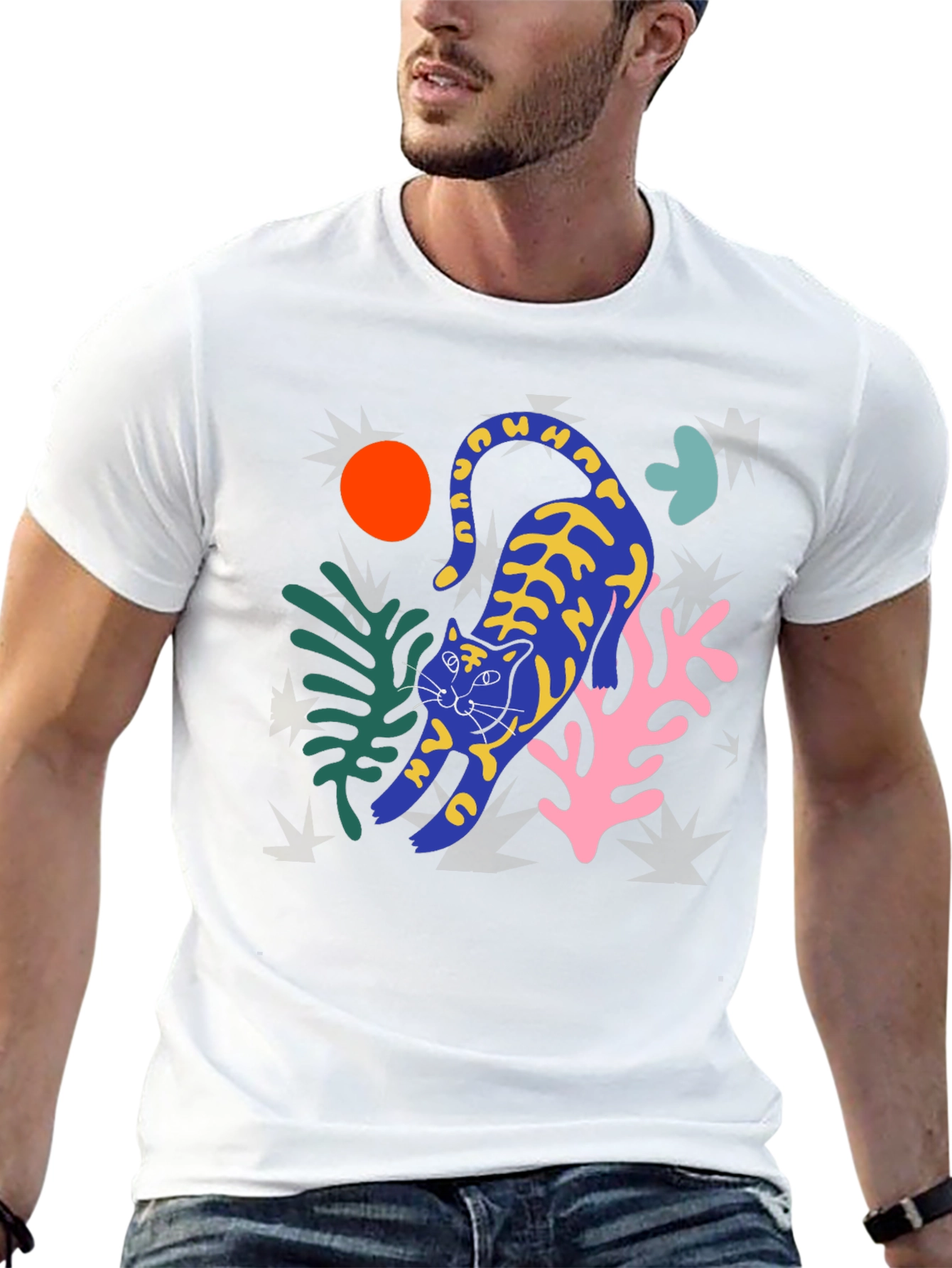 Abstract Cat Graphic T-Shirt - Trendy Art Tee