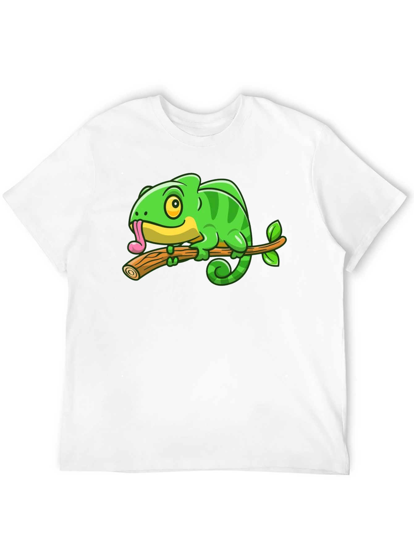 Cartoon Chameleon on Branch Graphic Tee - Black