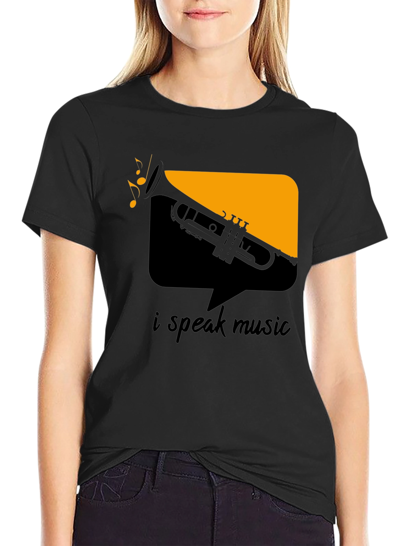 I Speak Music Graphic Tee - Black Trumpet Design