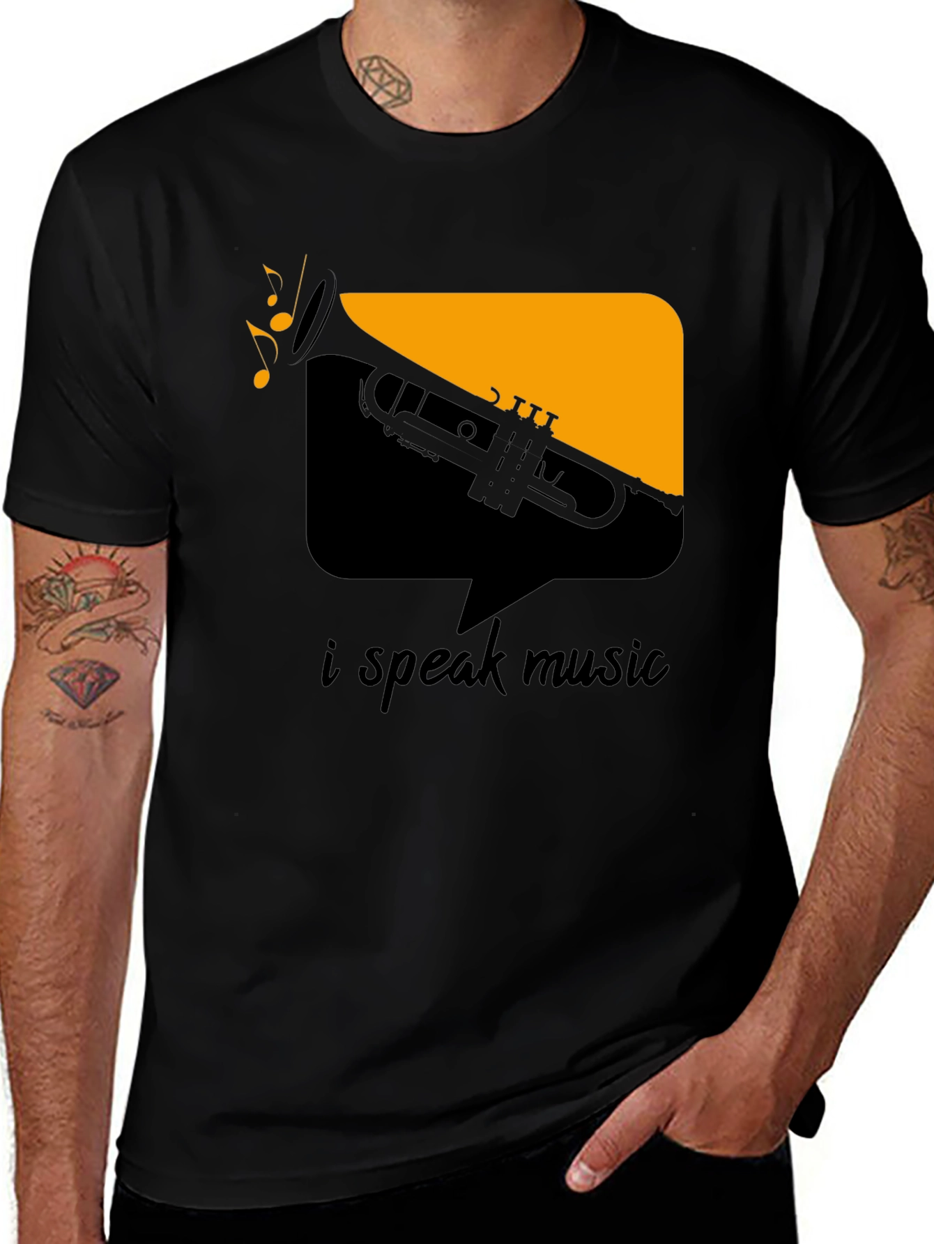 I Speak Music Graphic Tee - Black Trumpet Design