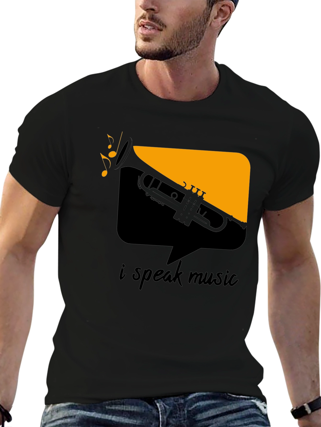 I Speak Music Graphic Tee - Black Trumpet Design