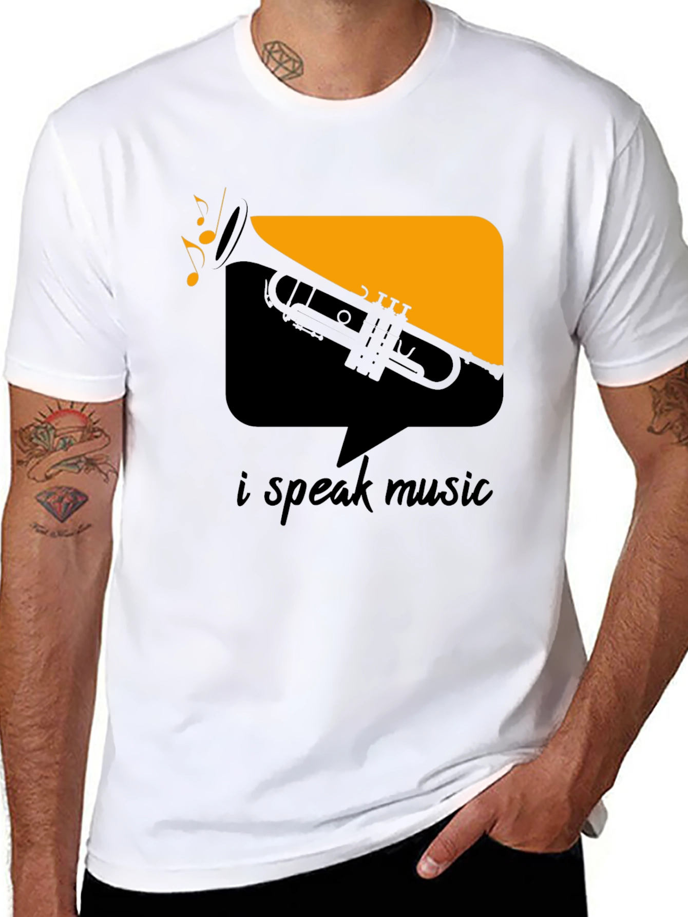 I Speak Music Graphic Tee - Black Trumpet Design