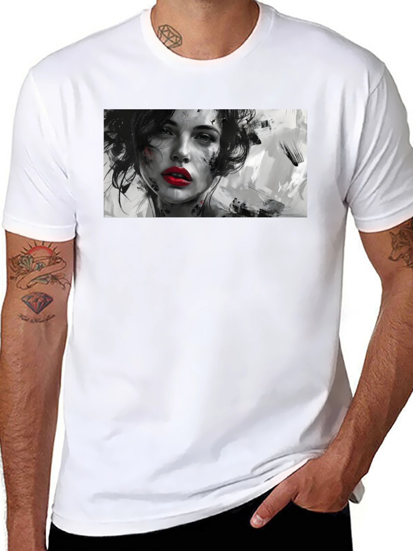 Artistic Woman Graphic Black T-Shirt