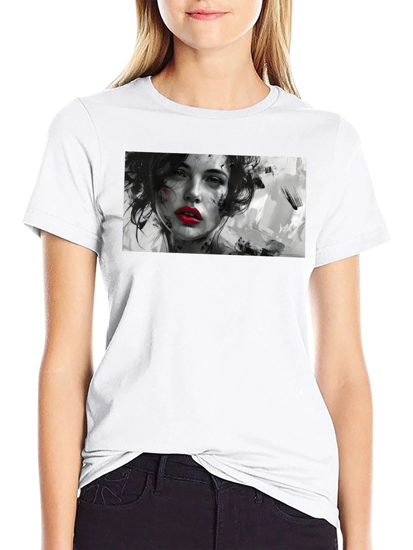 Artistic Woman Graphic Black T-Shirt