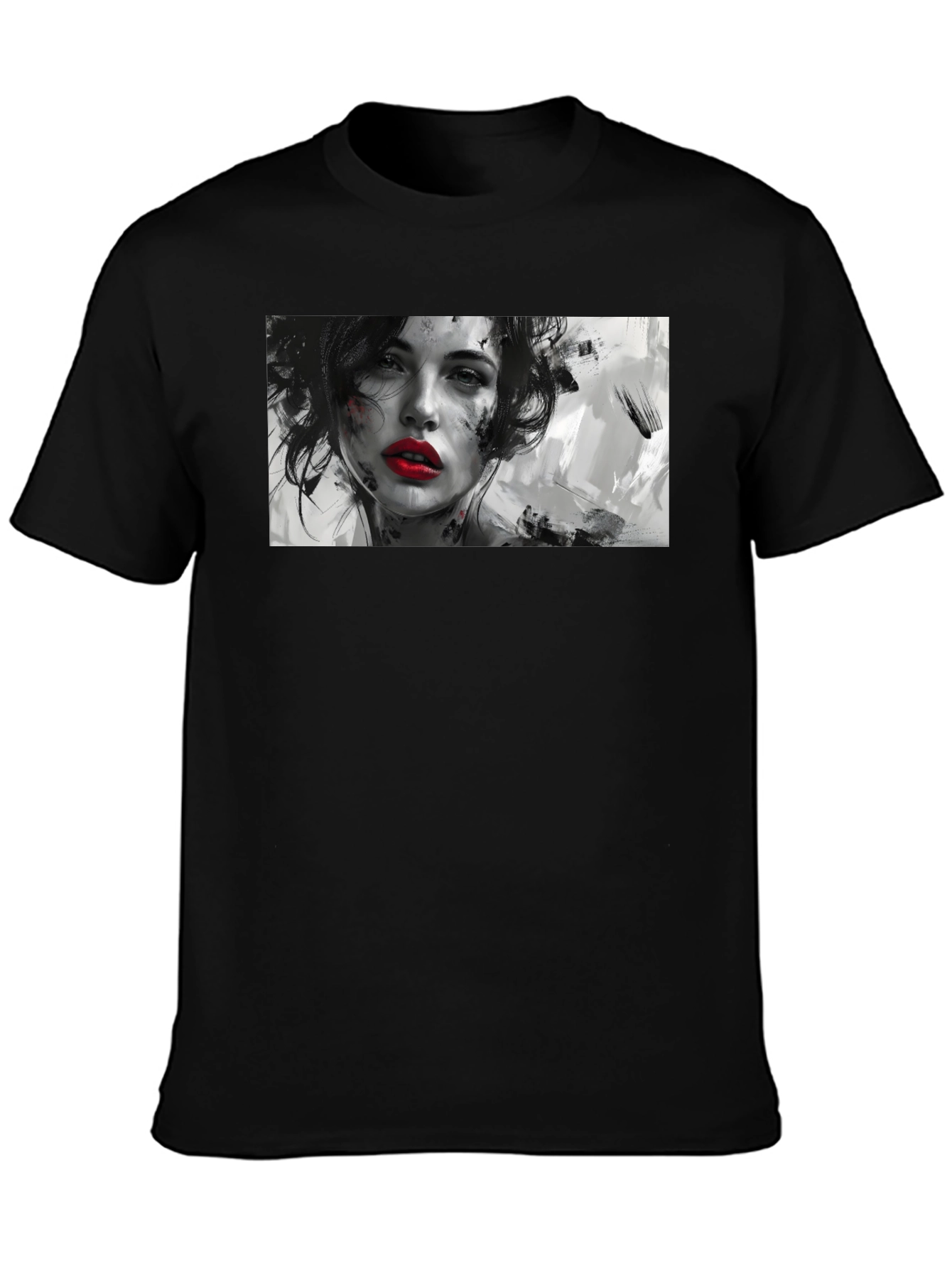Artistic Woman Graphic Black T-Shirt