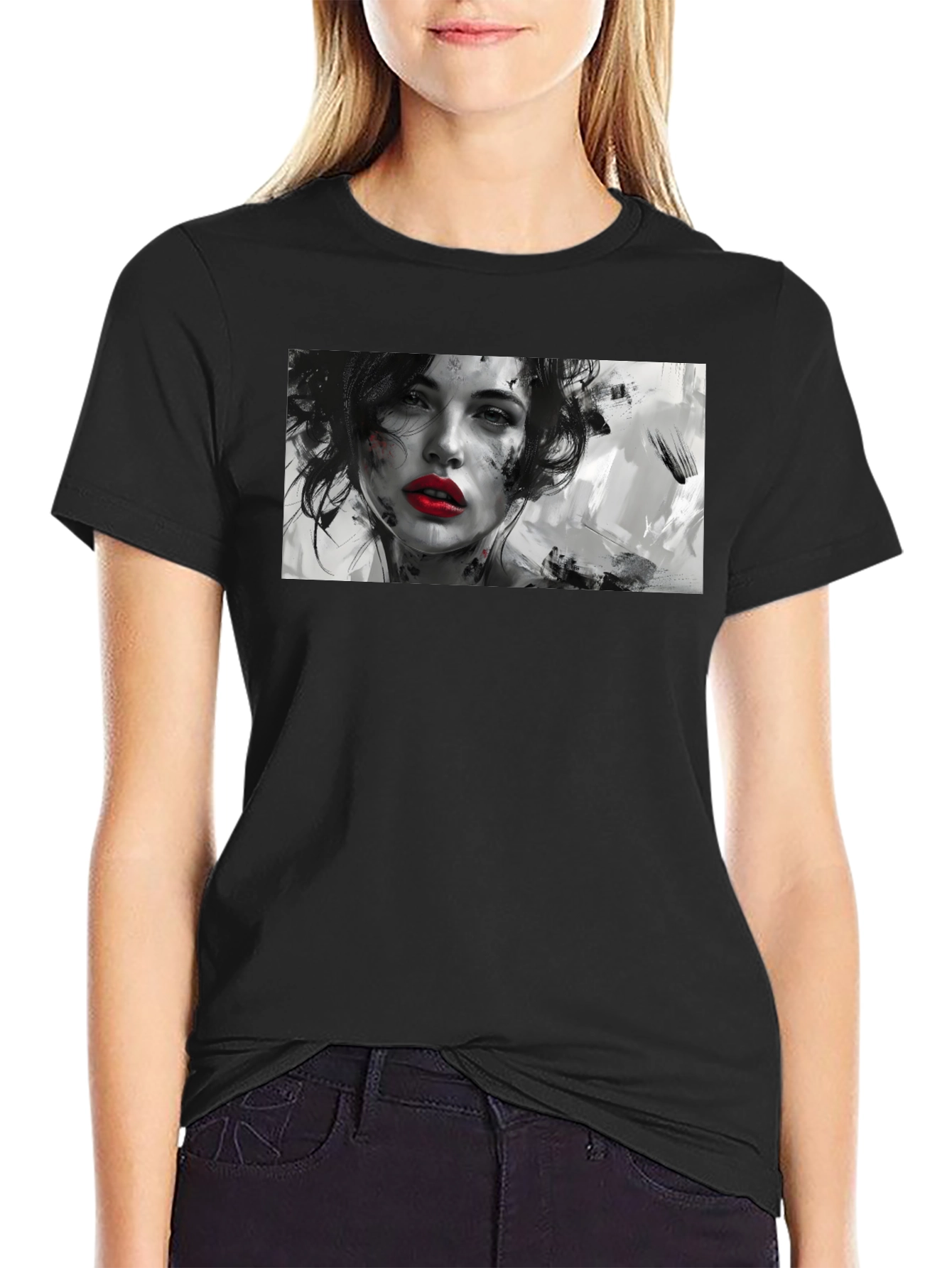 Artistic Woman Graphic Black T-Shirt