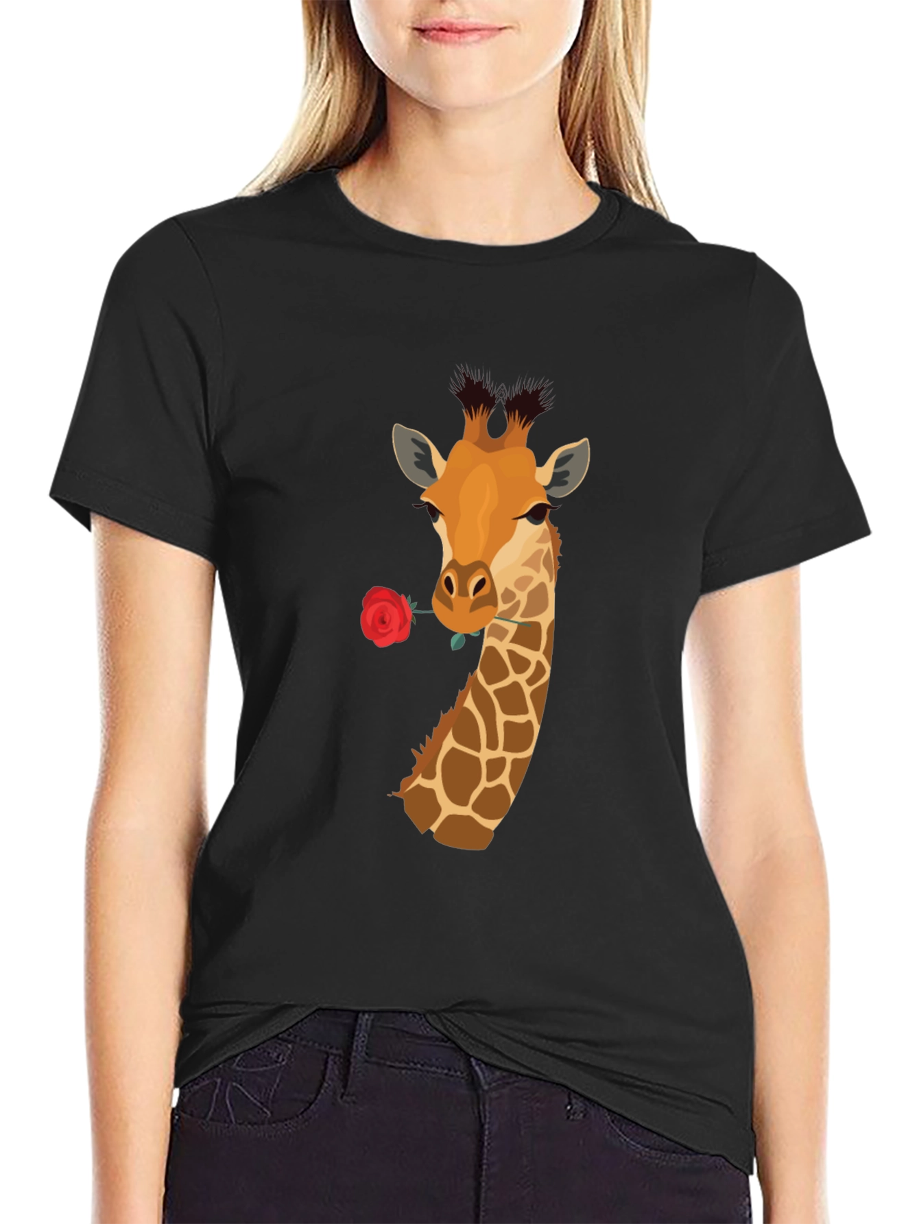 Giraffe Rose T-Shirt - Unique Graphic Tee