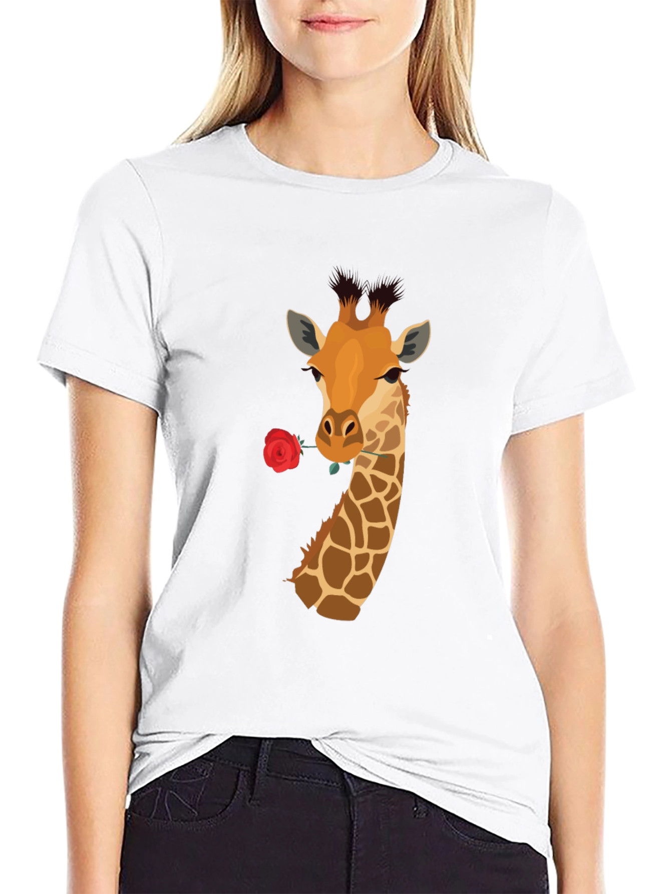 Giraffe Rose T-Shirt - Unique Graphic Tee