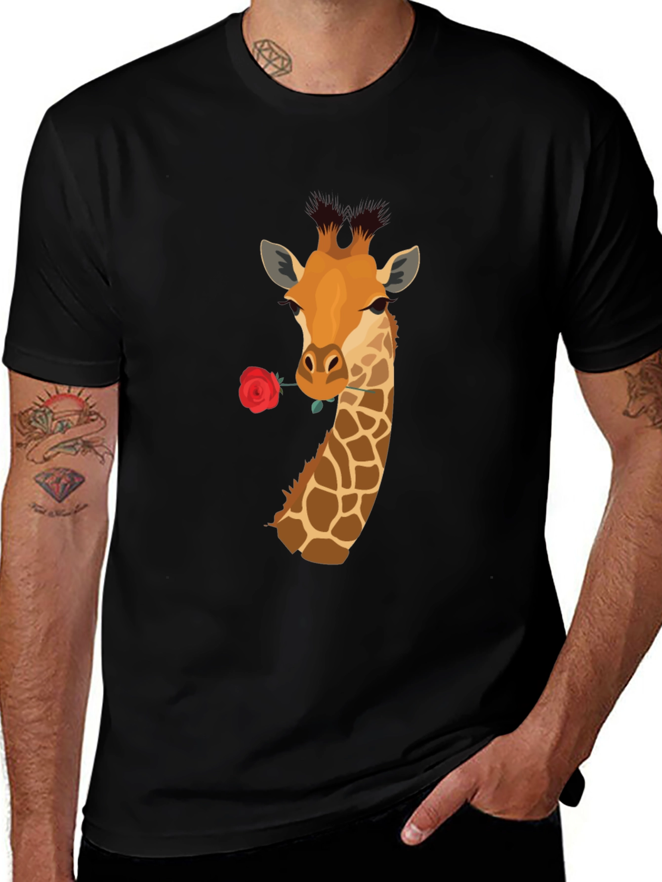 Giraffe Rose T-Shirt - Unique Graphic Tee