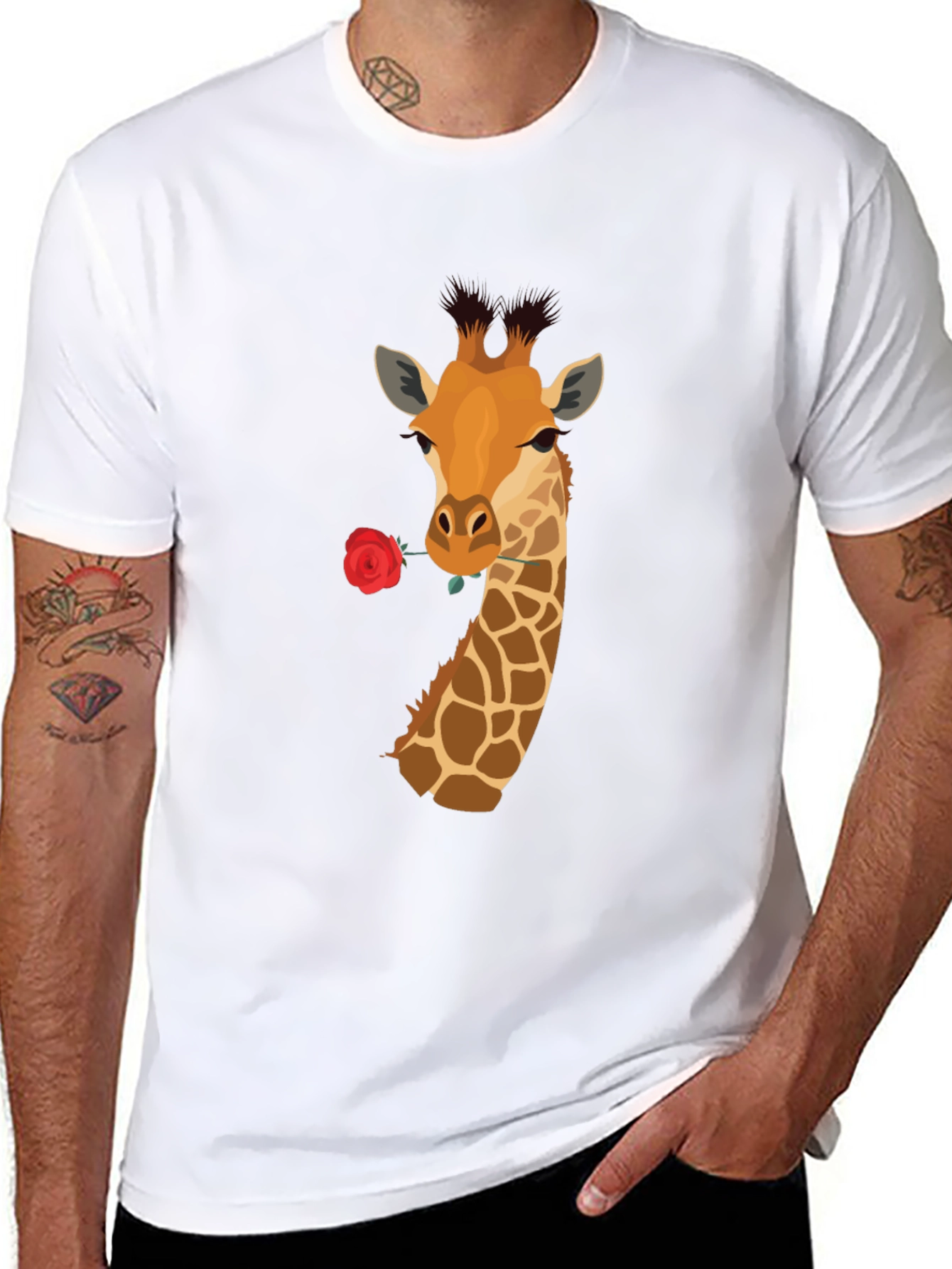 Giraffe Rose T-Shirt - Unique Graphic Tee
