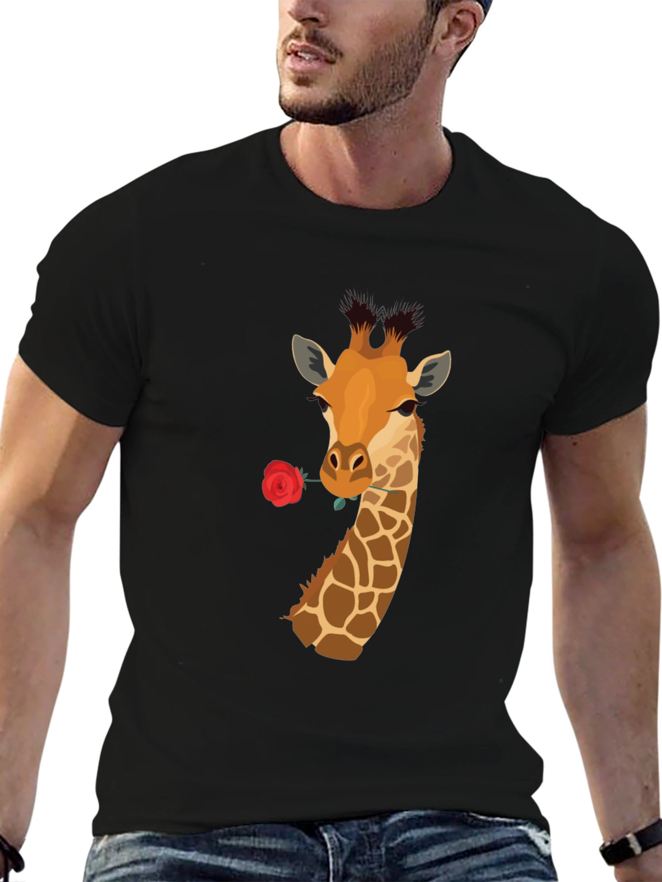 Giraffe Rose T-Shirt - Unique Graphic Tee