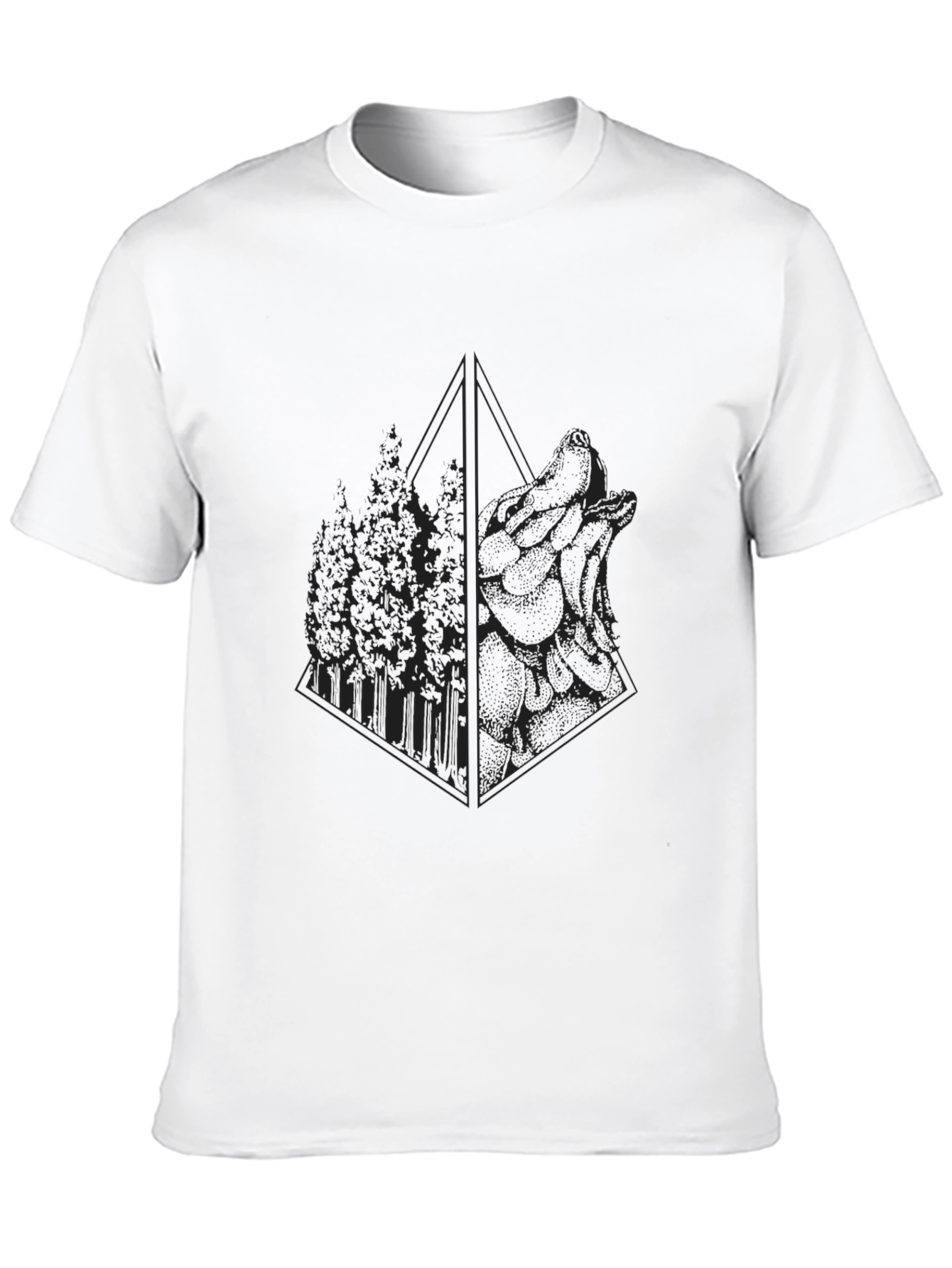 Geometric Wolf & Forest Graphic T-Shirt