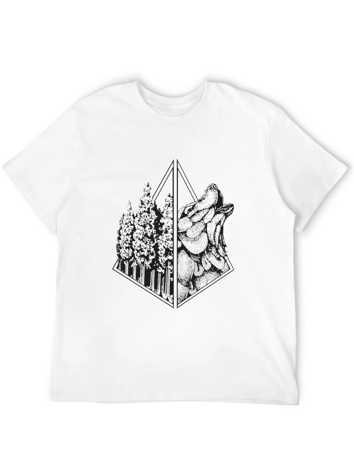 Geometric Wolf & Forest Graphic T-Shirt