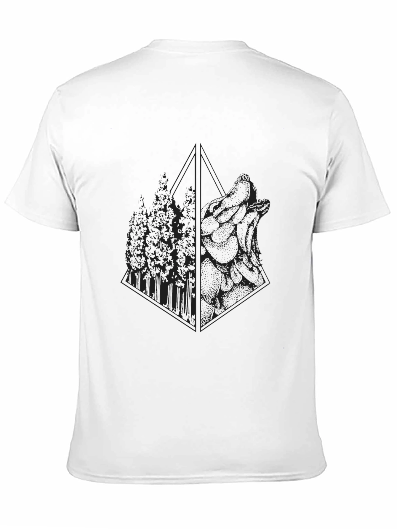 Geometric Wolf & Forest Graphic T-Shirt